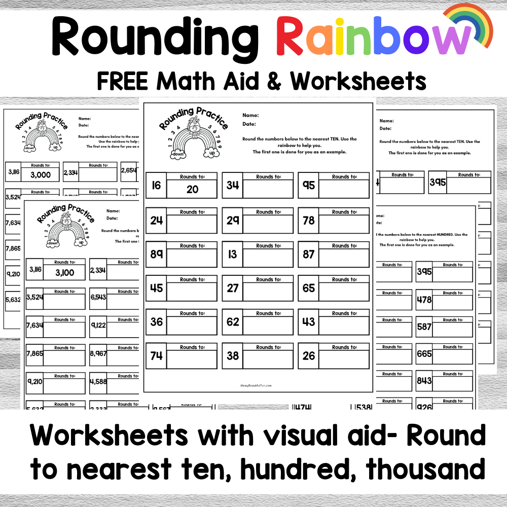 Messy Beautiful Fun Free Math Printables Rounding Rainbow