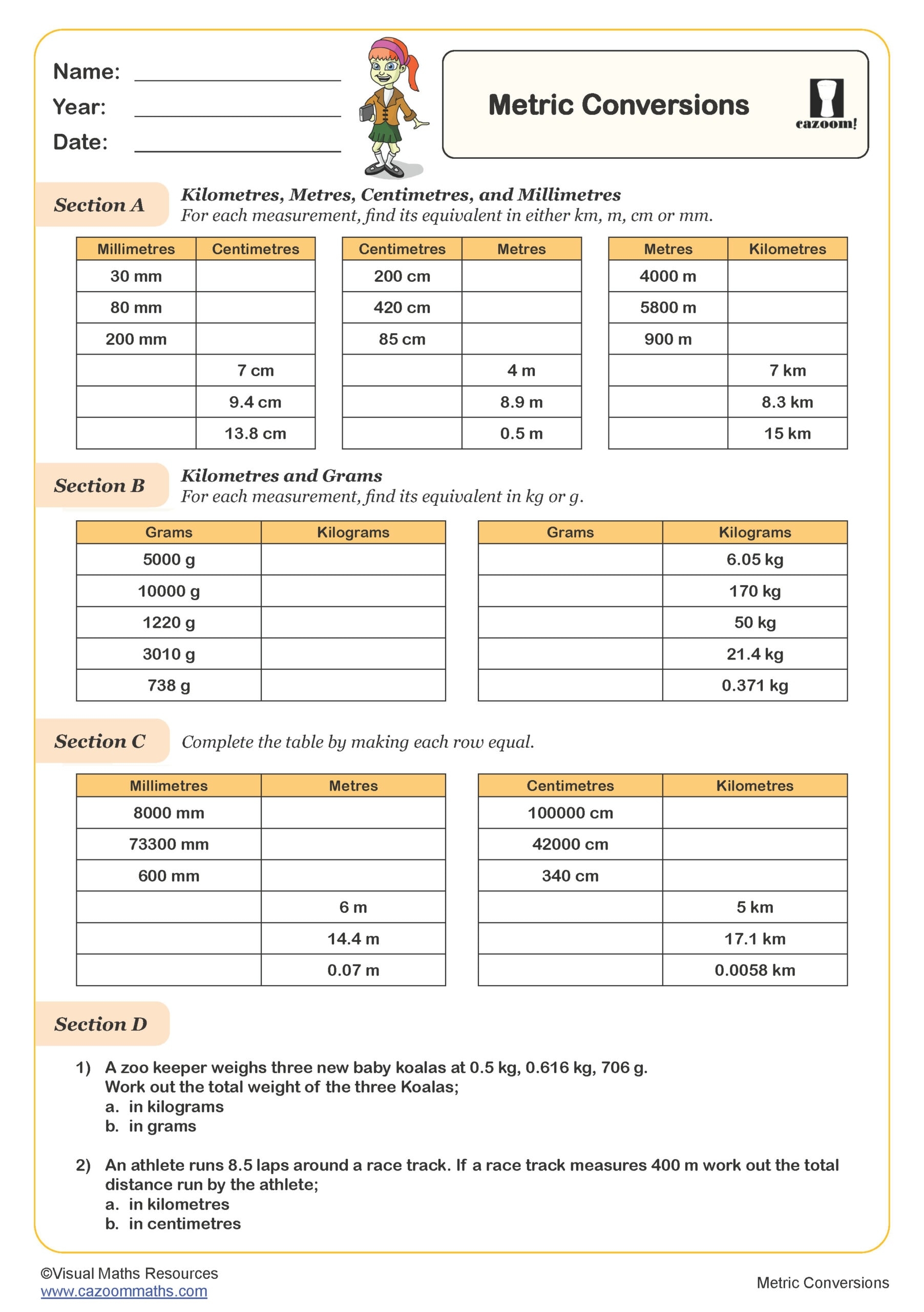 metric conversions worksheet