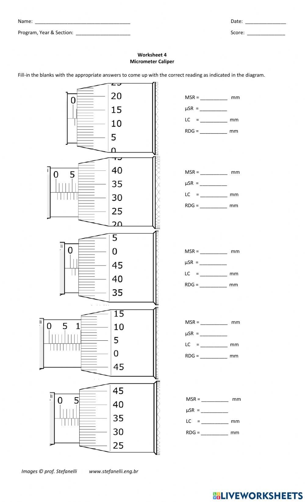 Micrometer Caliper Worksheet Live Worksheets Worksheets Library