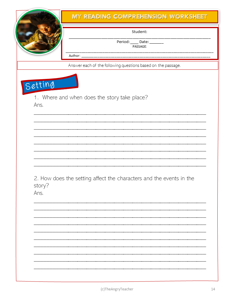 MIDDLE SCHOOL READING COMPREHENSION QUESTIONS TASK CARDS AND WORKSHEETS Classful