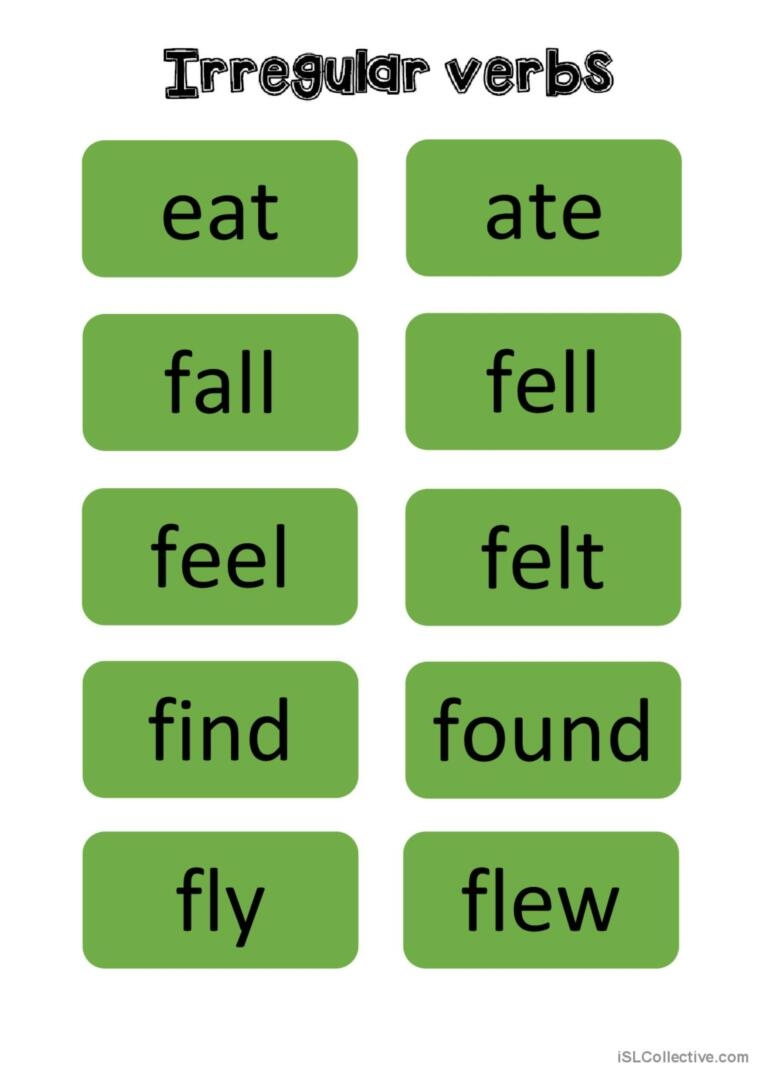 Mini Flashcards Multi Page Irreg English ESL Worksheets Pdf Doc