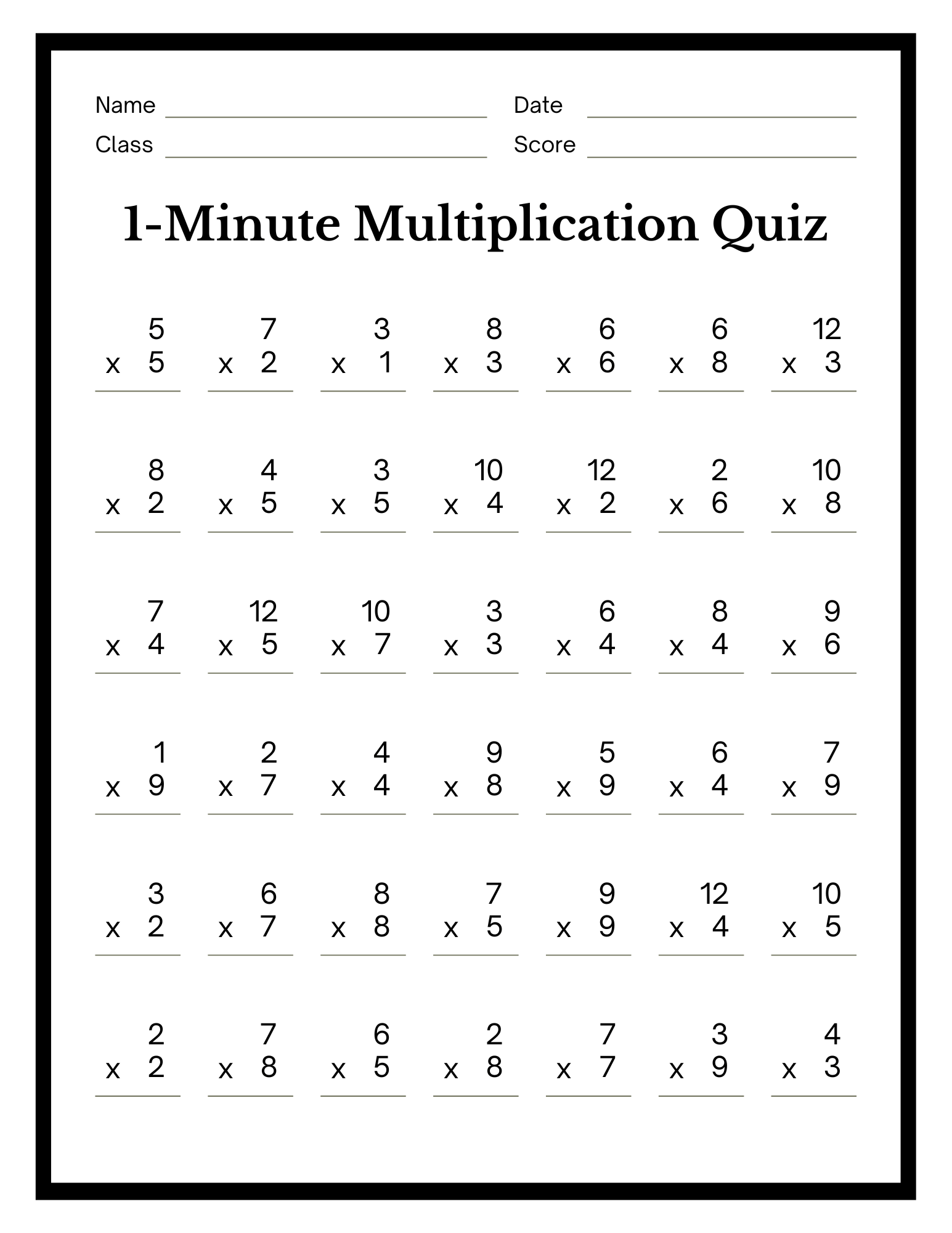 free math multiplication worksheets