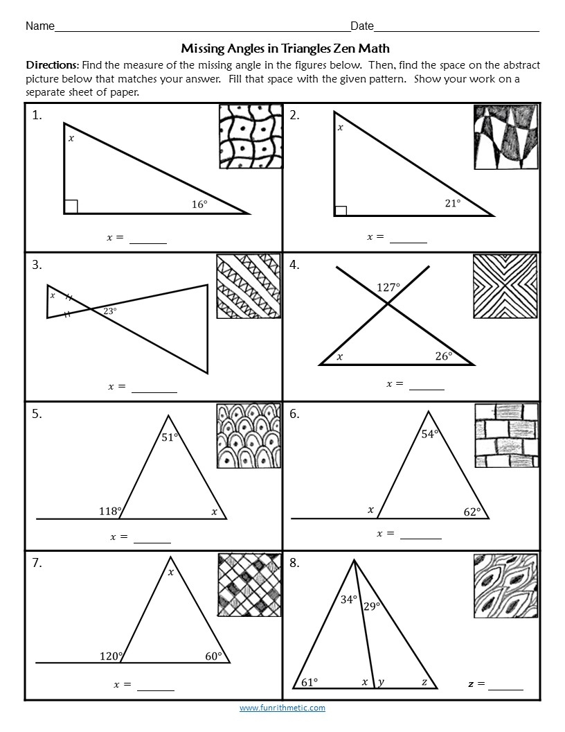 Missing Angles In Triangles Zen Math Funrithmetic Missing Angles In Triangles Zen Math Funrithmetic