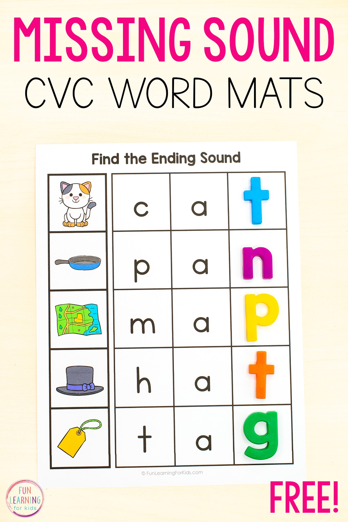 Missing Final Sound CVC Word Mats Free Printable