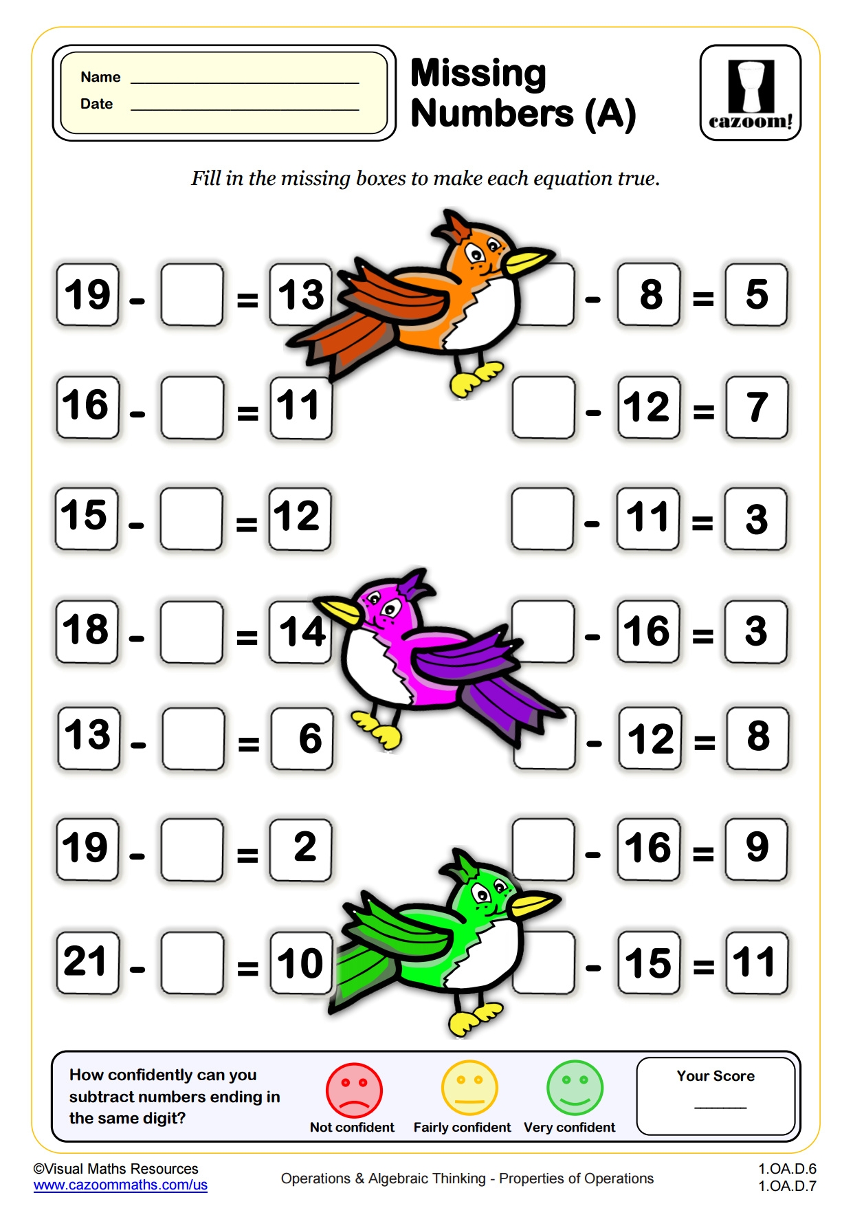 Missing Numbers A 1st Grade PDF Operations And Algebraic Thinking Worksheets Cazoom Math