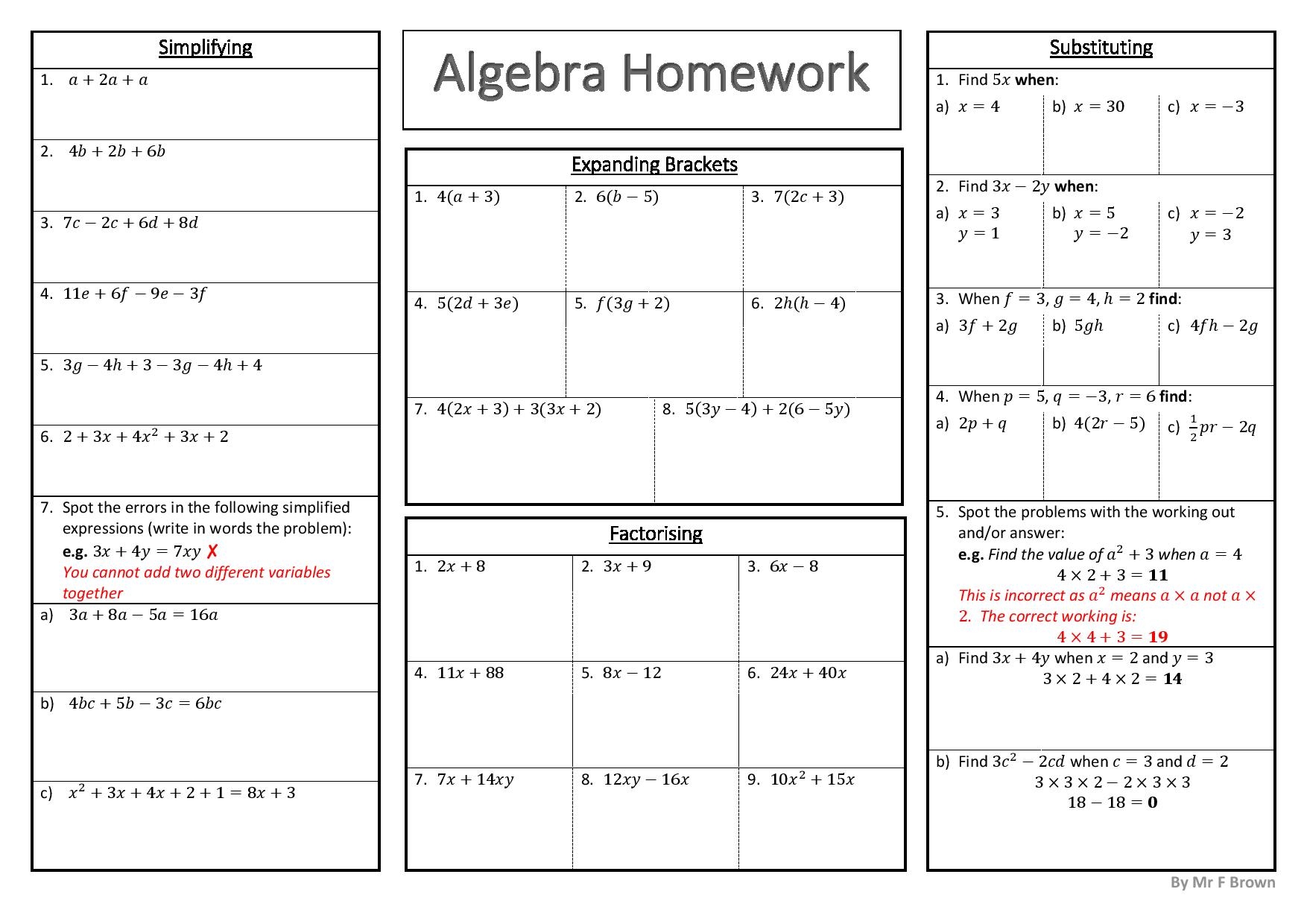 basic algebra worksheets