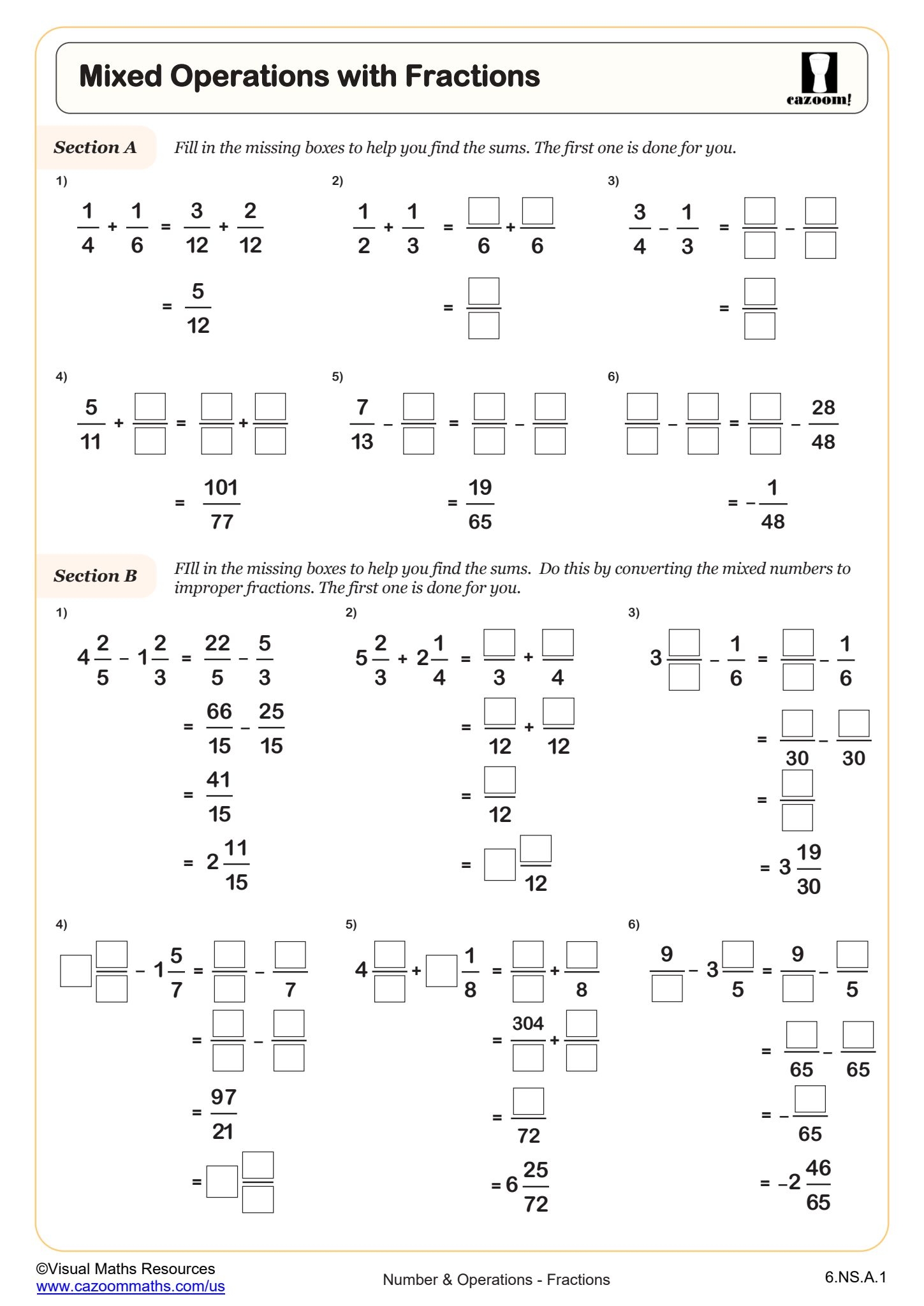 fraction operations worksheet fraction operations worksheet