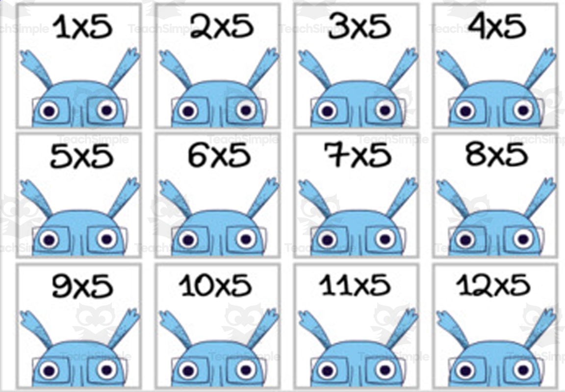 Monster Math Facts Multiplication Cards colored By Teach Simple