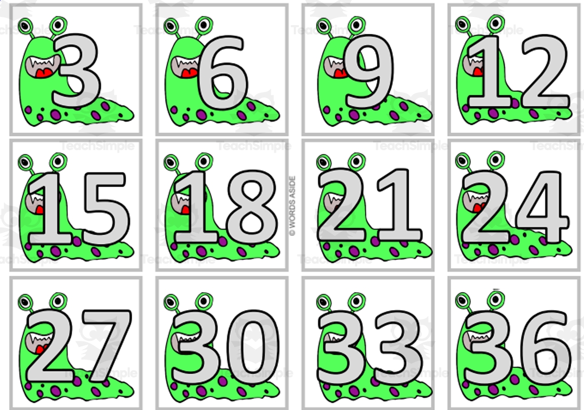 Monster Math Facts Multiplication Cards colored By Teach Simple