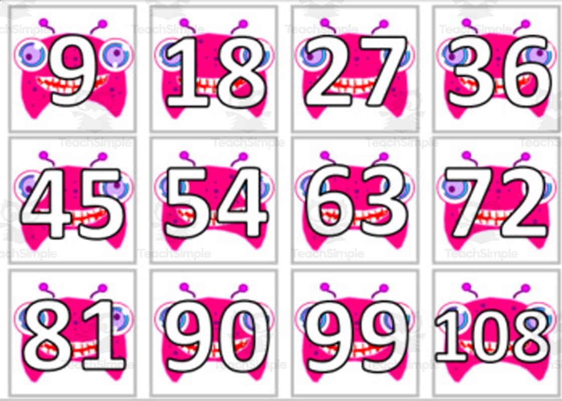 Monster Math Facts Multiplication Cards colored By Teach Simple