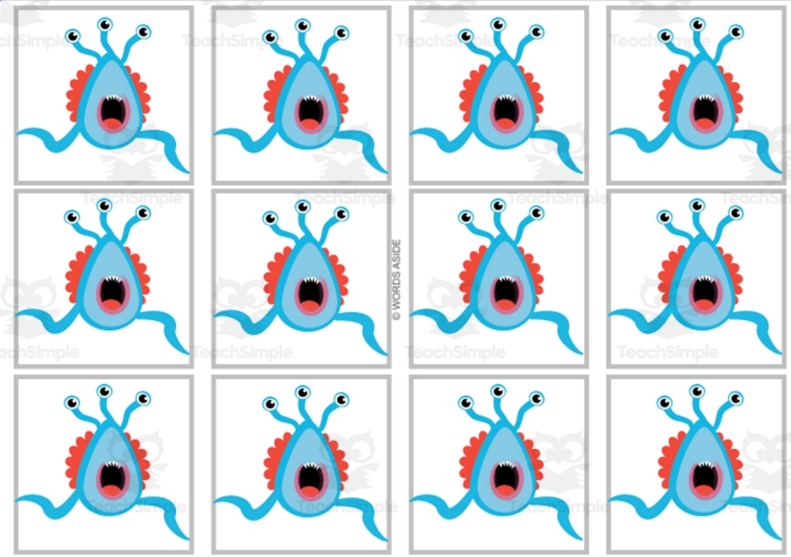 Monster Math Facts Multiplication Cards colored By Teach Simple