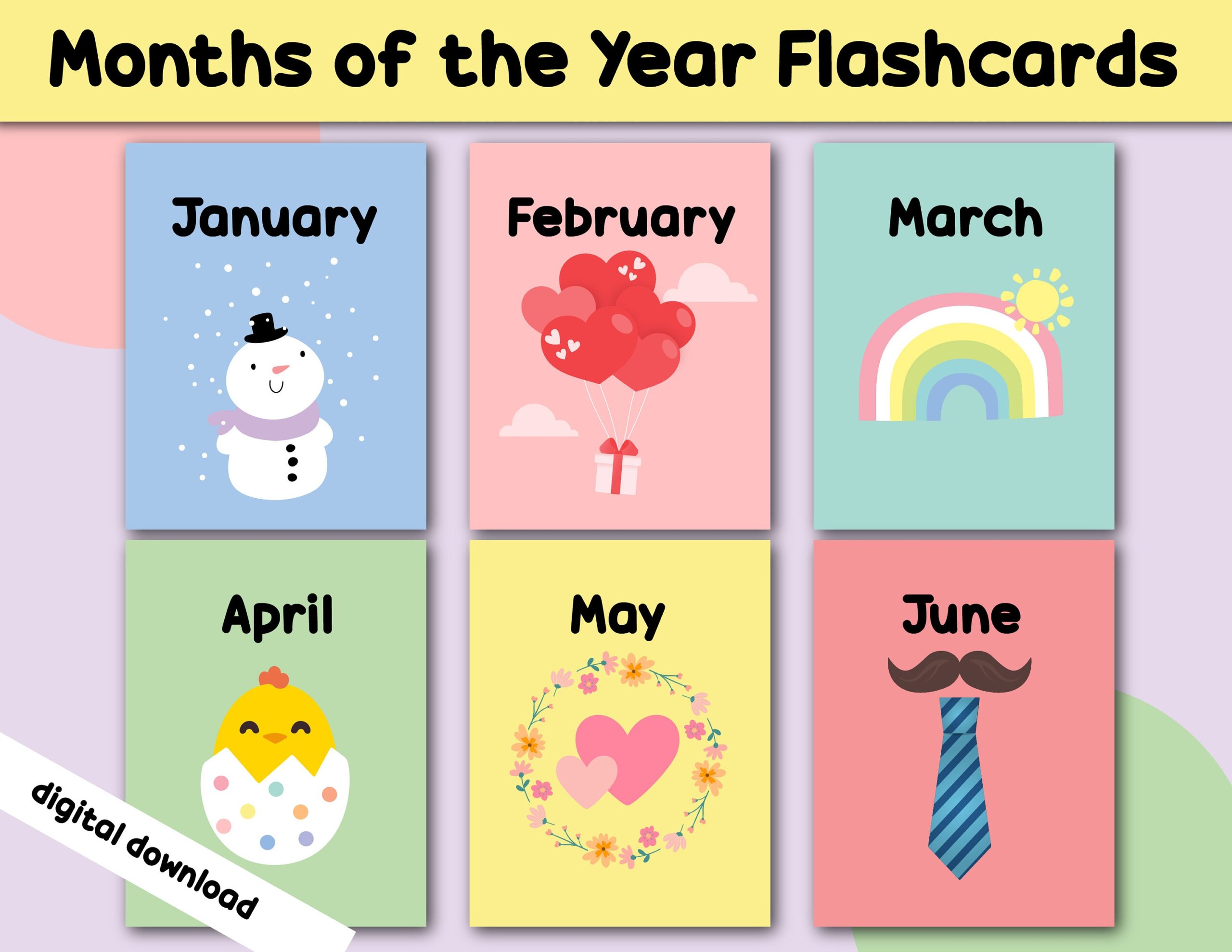 Months Of The Year Flashcards Pastel Classroom Decor digital Download Etsy
