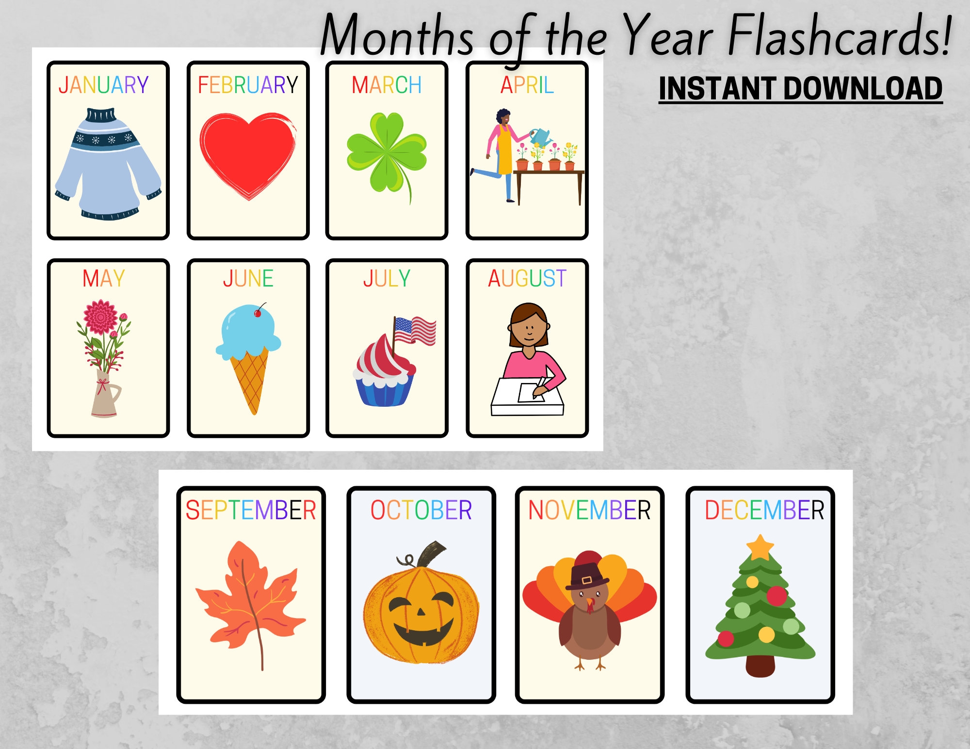 Months Of The Year Flashcards Pre k Flashcard Activity Homeschool Activities Preschool Flashcards Etsy