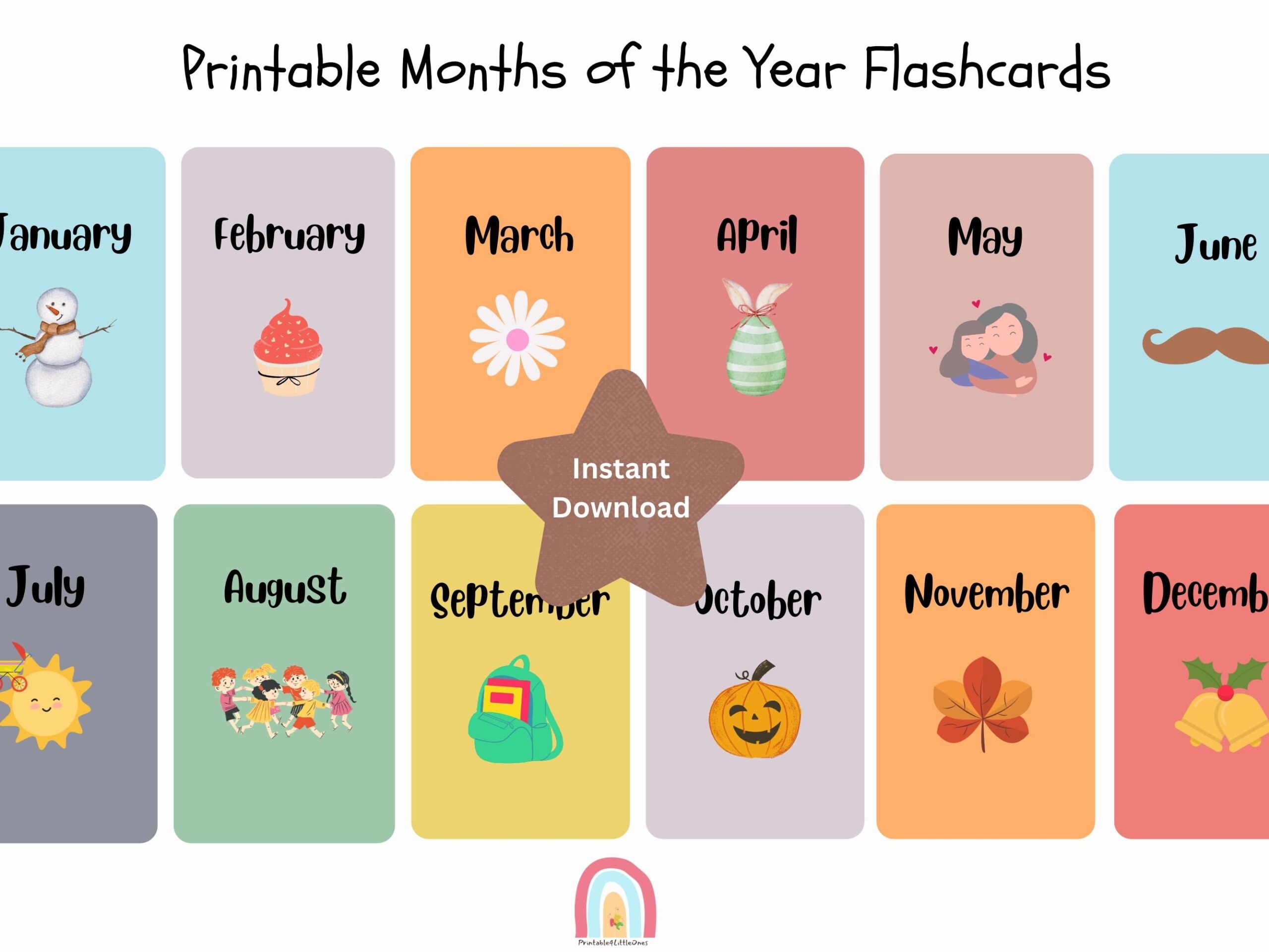 Months Of The Year Flashcards Print Printable Months Cards montessori Flashcards Preschool Flashcards flashcards For Homelearning Etsy UK