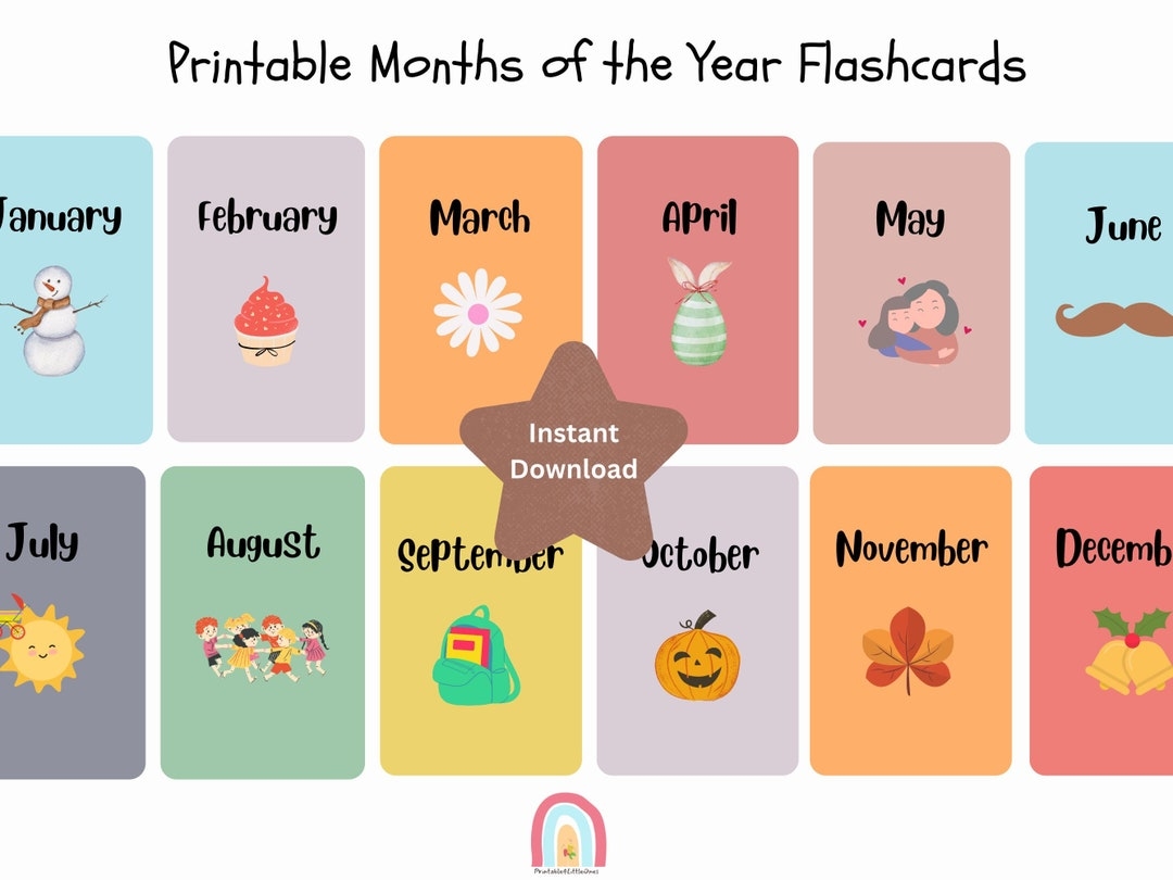 Months Of The Year Flashcards Print Printable Months Cards montessori Flashcards Preschool Flashcards flashcards For Homelearning Etsy UK