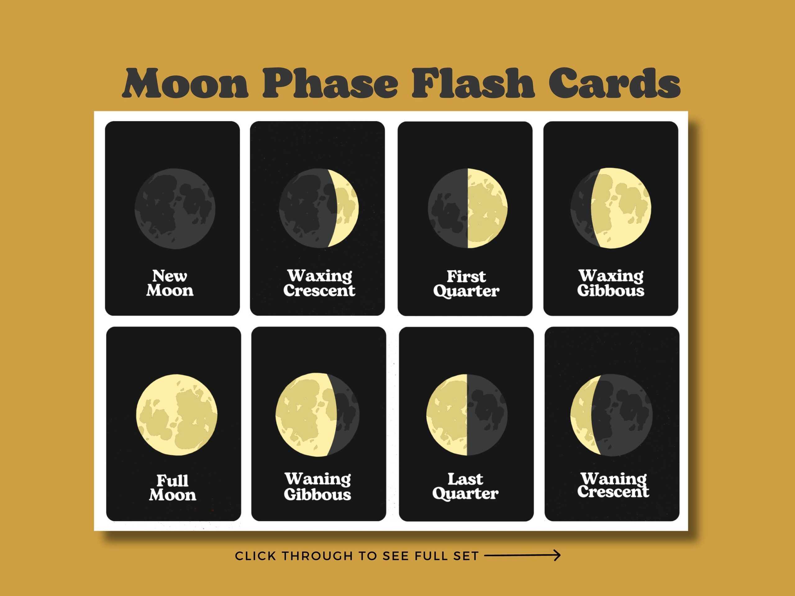 Moon Phases Flash Cards Homeschool Learning digital Download Etsy