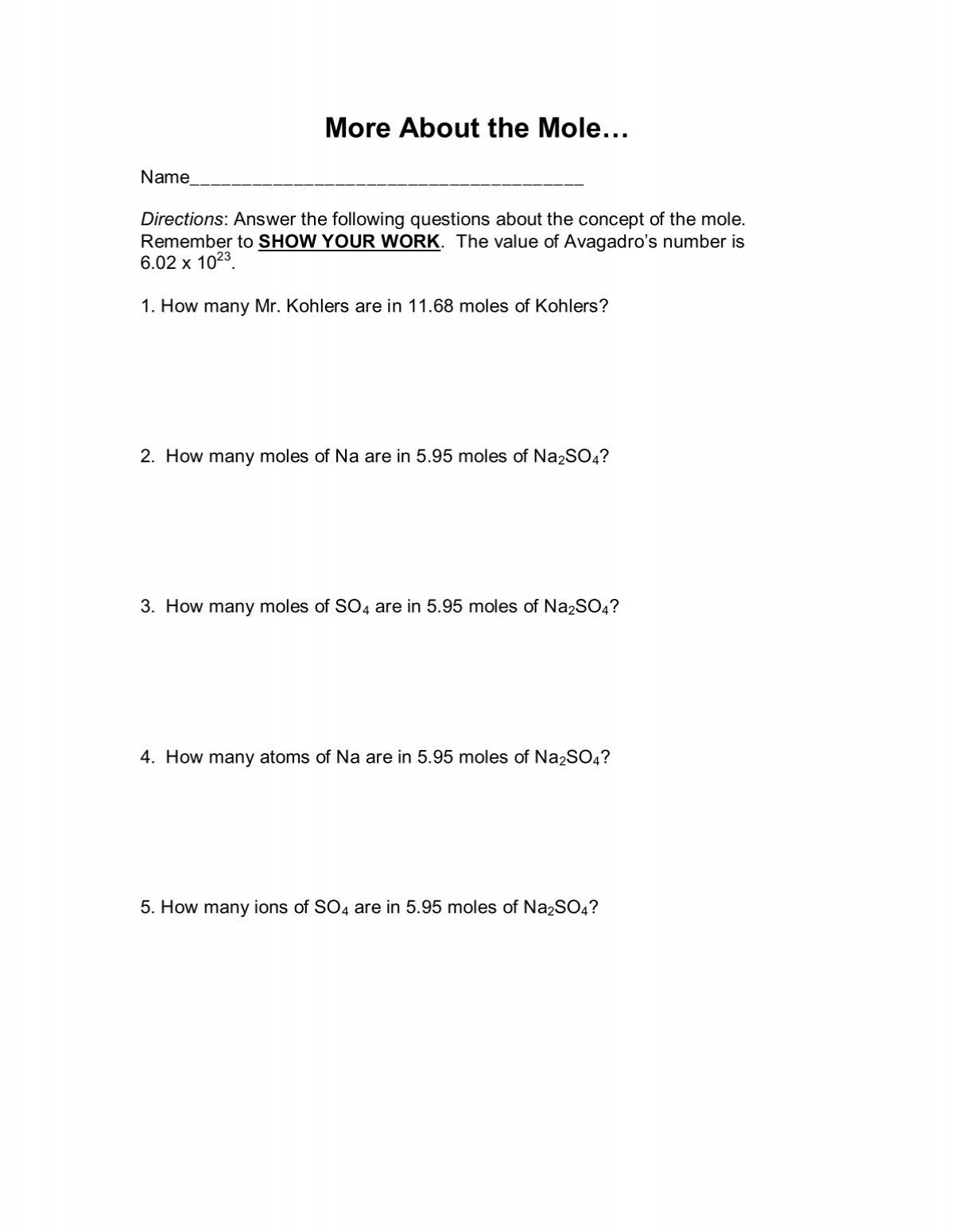 More About The Mole Worksheet