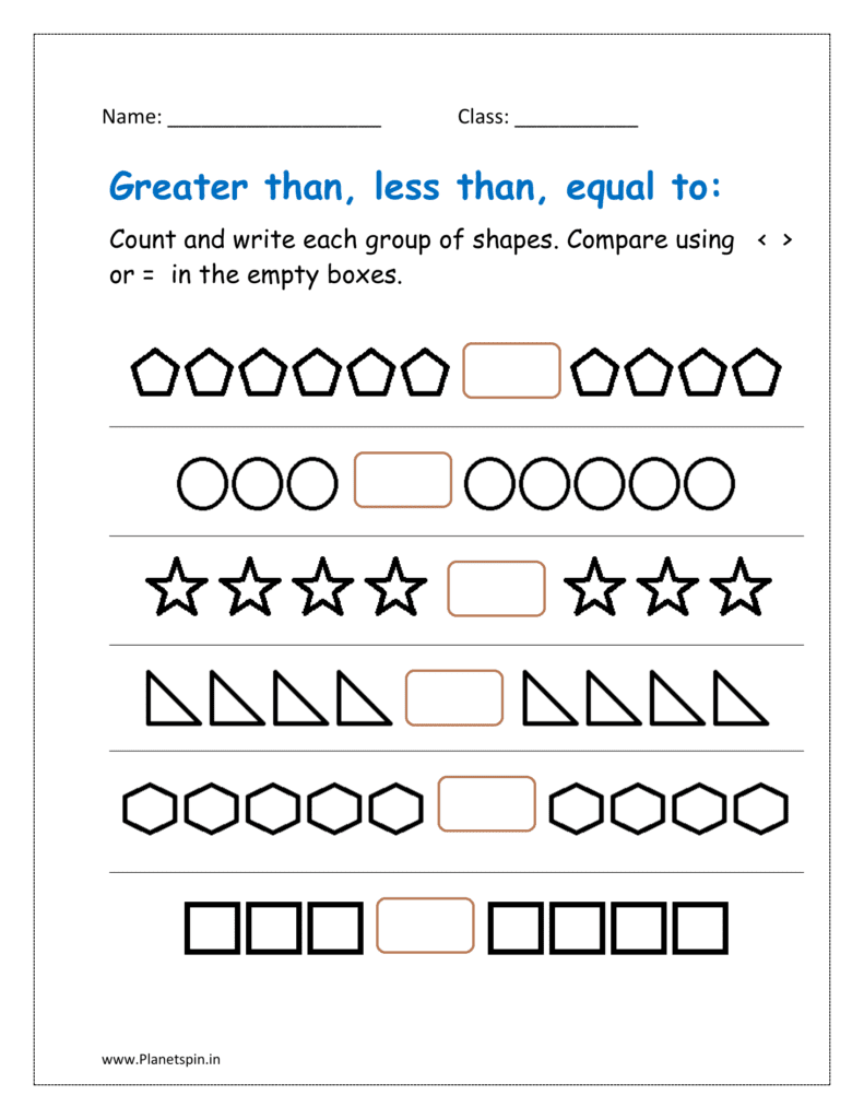 maths more than less than worksheets