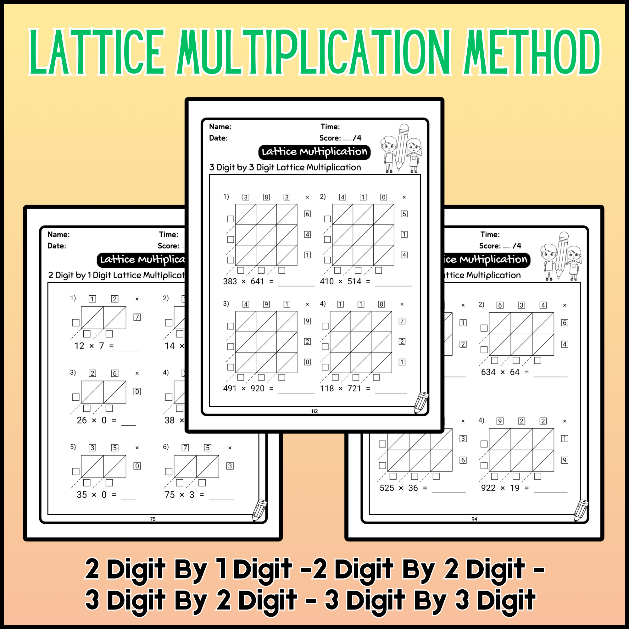Multi Digit Multiplication Worksheets Using Lattice Grid And Step Methods Teacher Professional Development