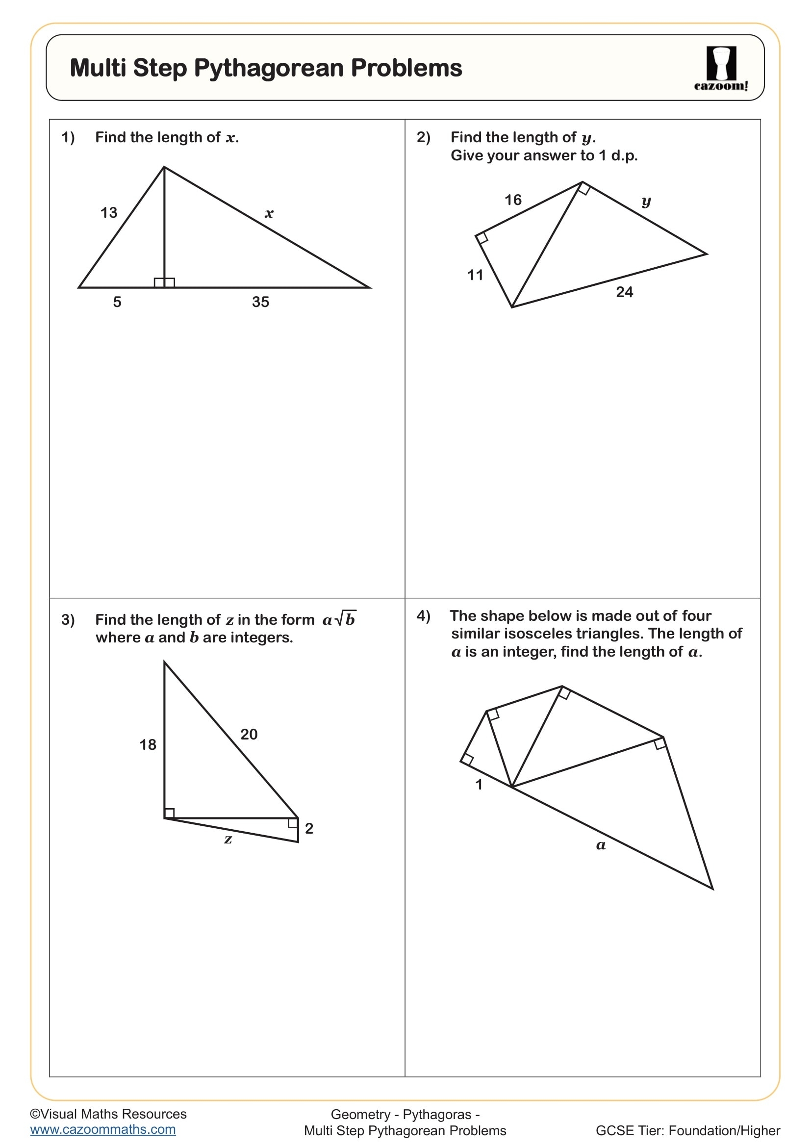 Multi Step Pythagorean Problems Worksheet Fun And Engaging Year 9 10 And 11 Geometry Worksheet