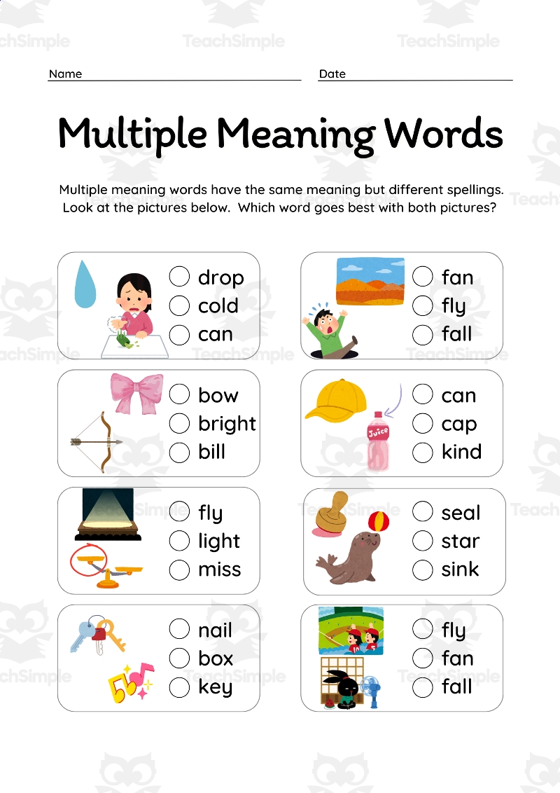 Multiple Meaning Words Vocabulary Worksheets Flexible Grades By Teach Simple