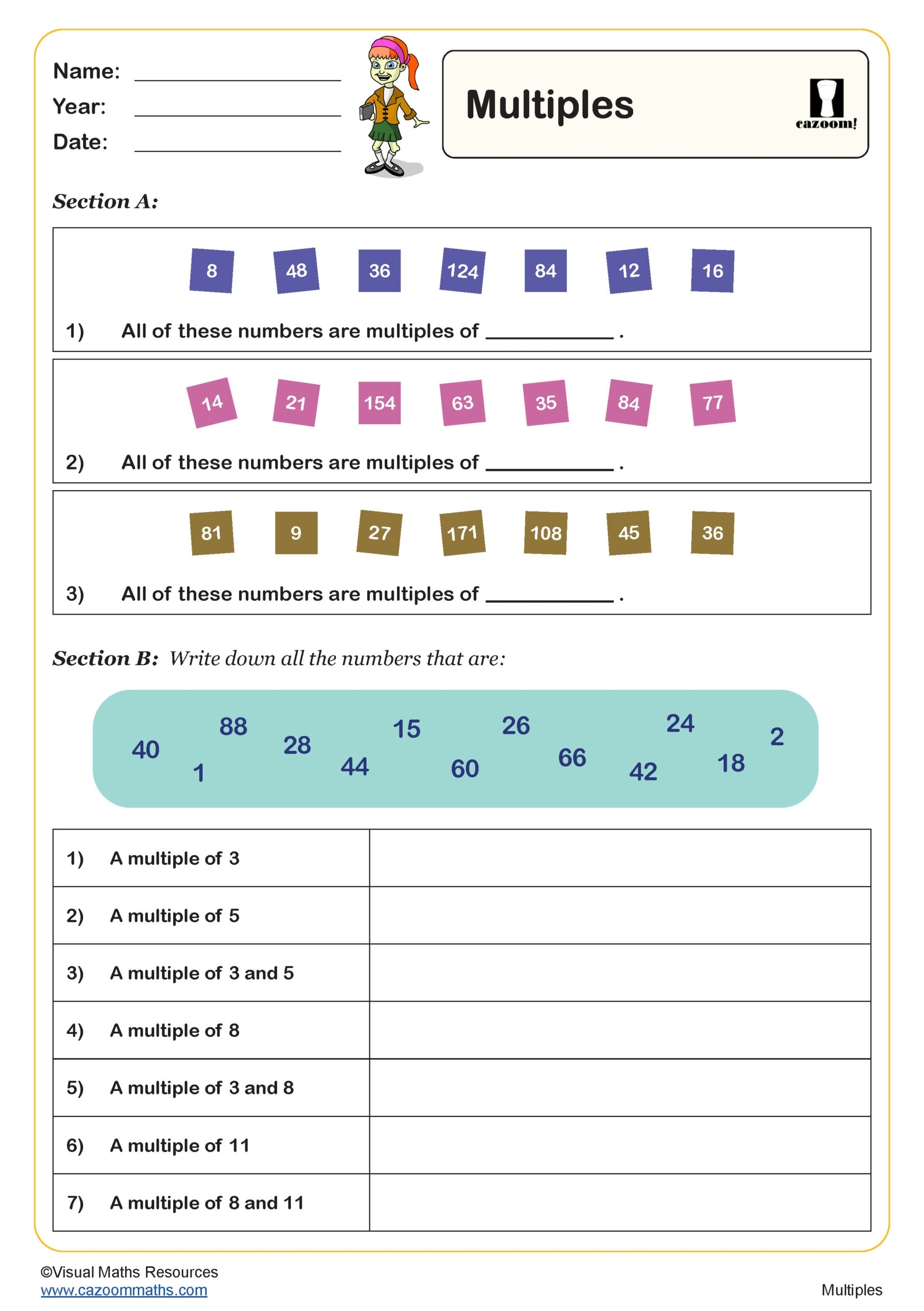 Multiples Worksheet PDF Printable Number Worksheets