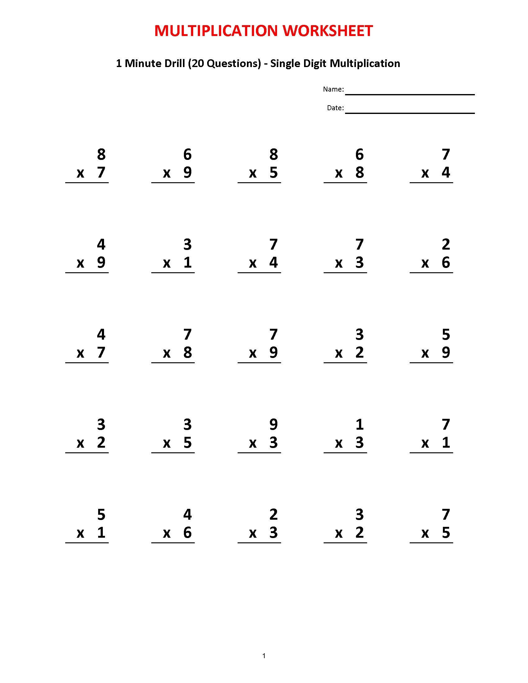 math minutes worksheets