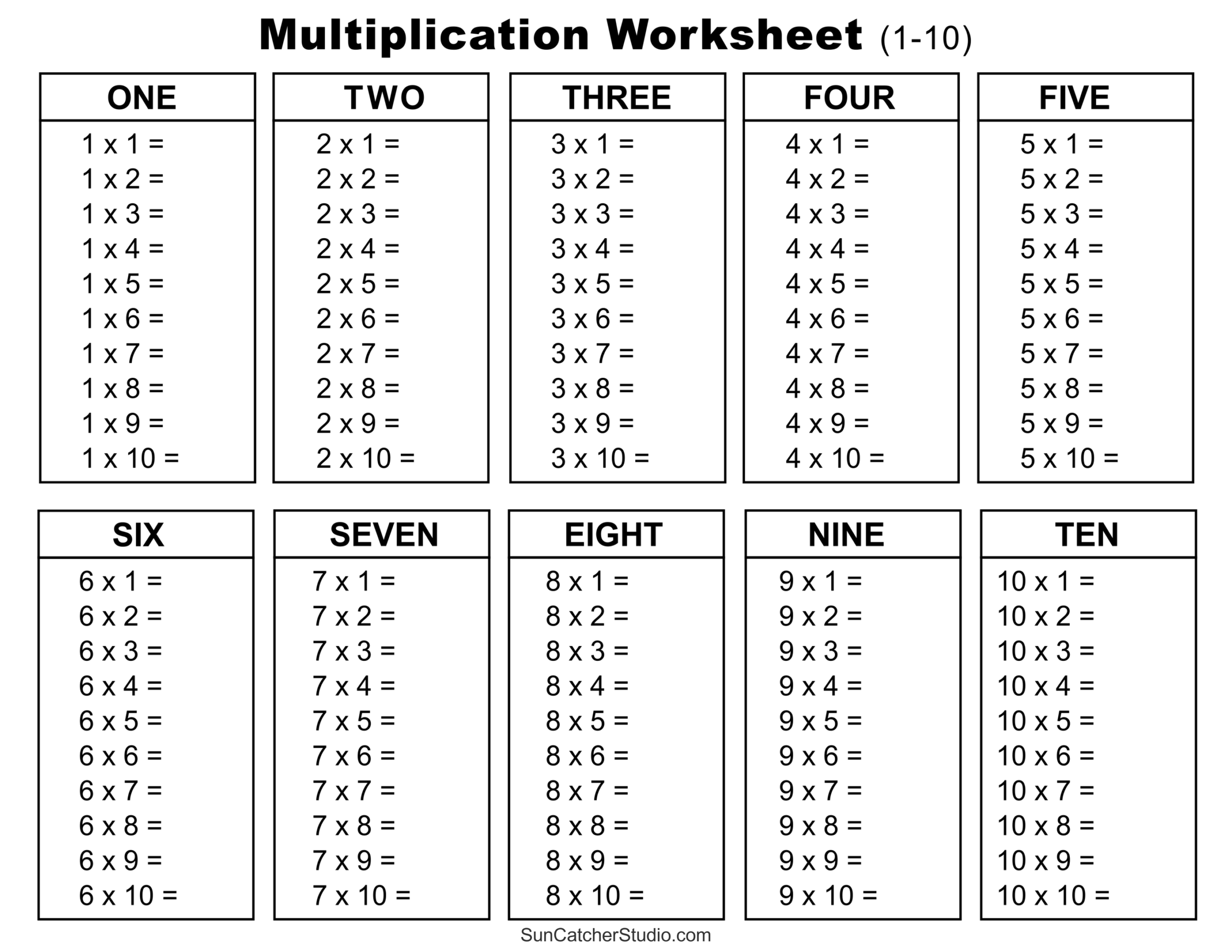 times tables worksheets