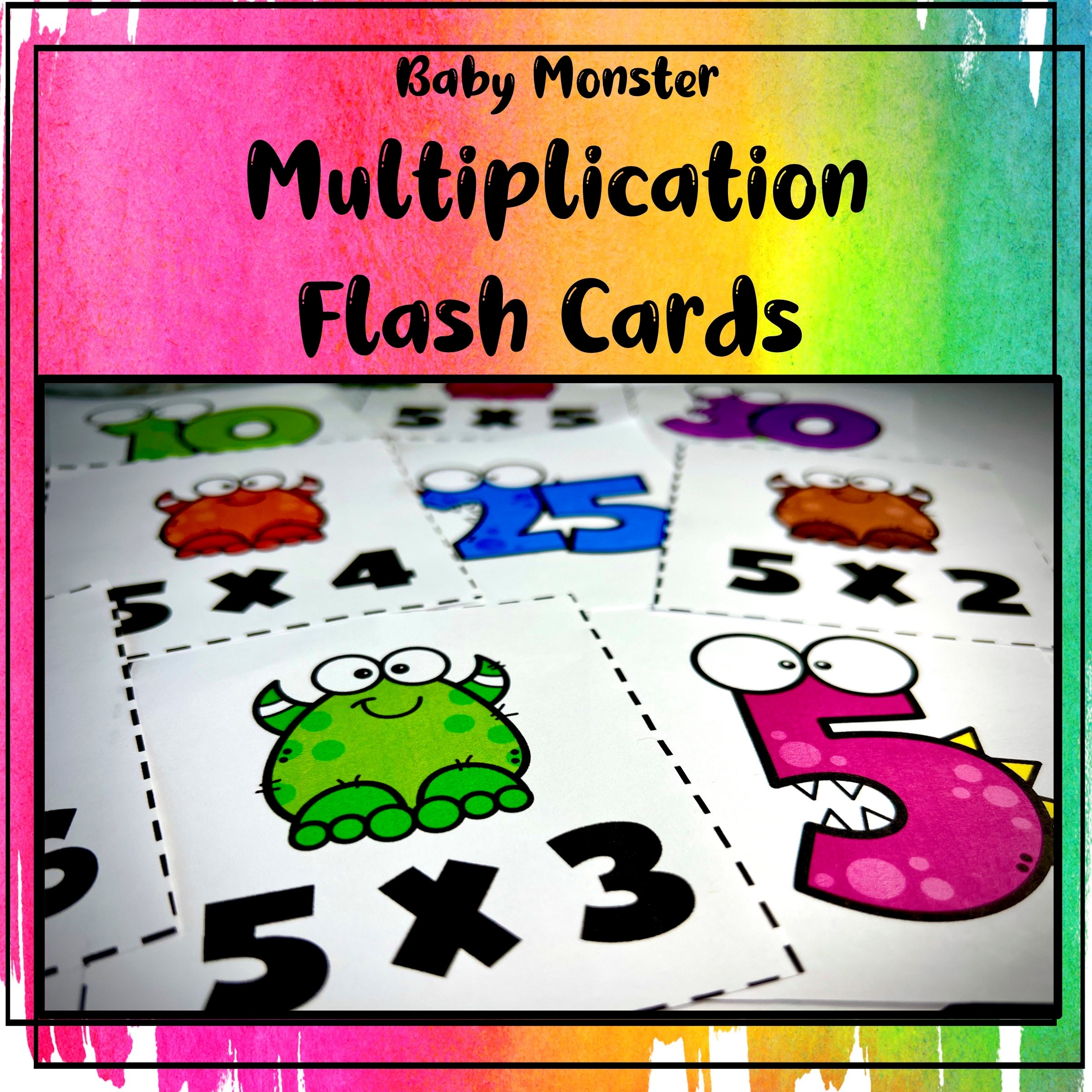 Multiplication Flash Cards baby Monster Theme Etsy