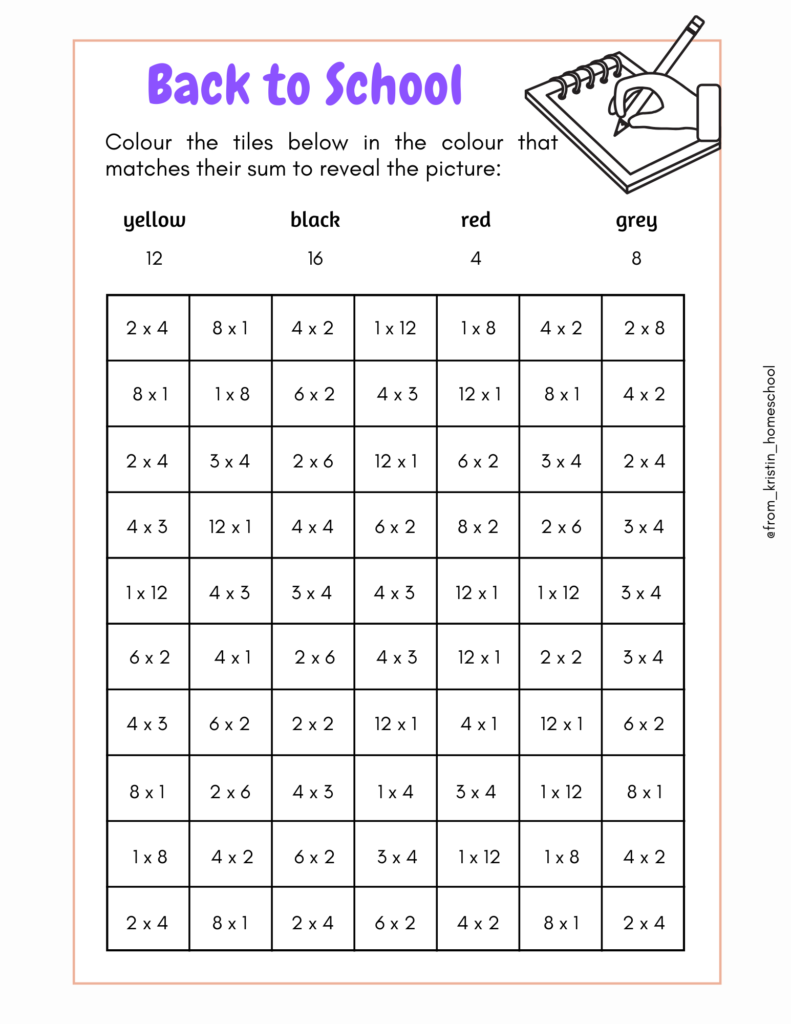Multiplication Math Coloring Worksheets Fromkristin