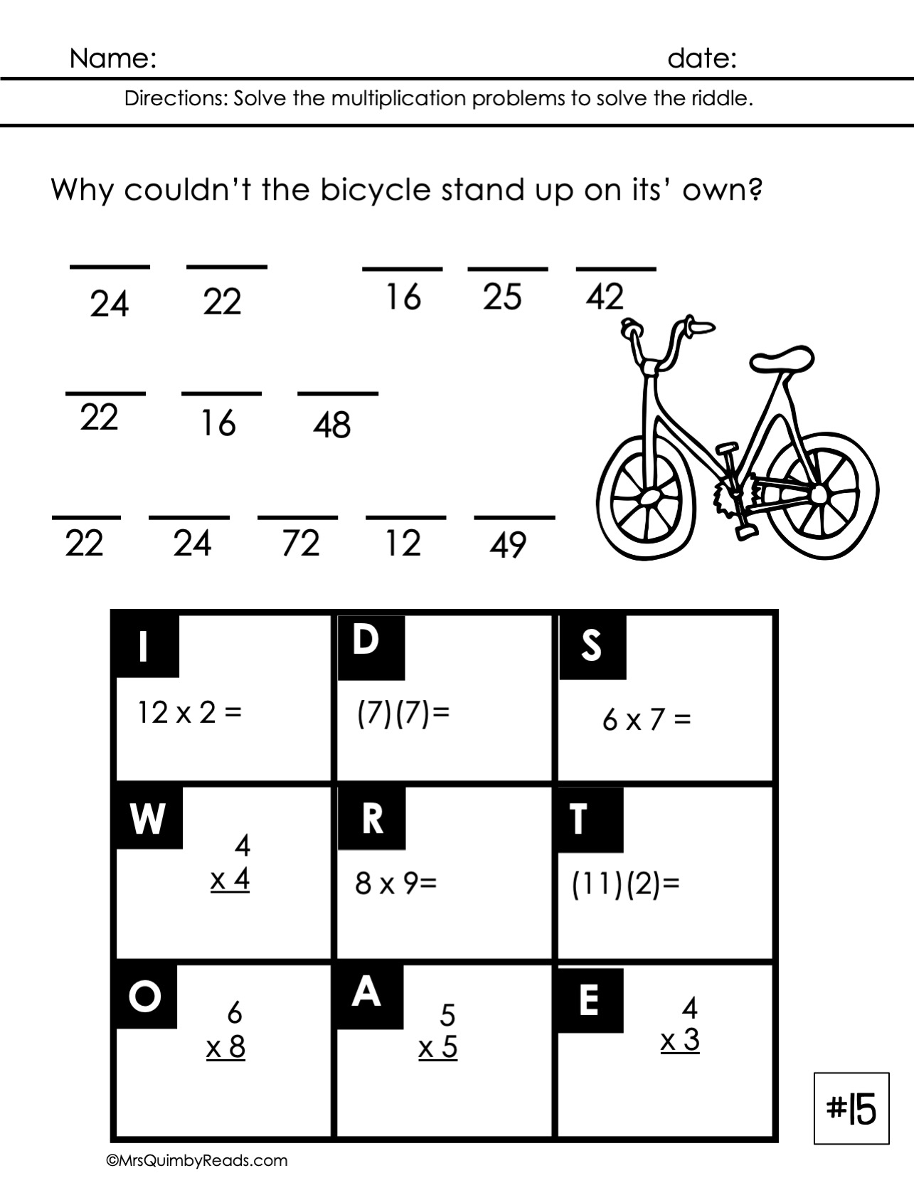 Multiplication Practice Math Riddles 3rd Grade Classful