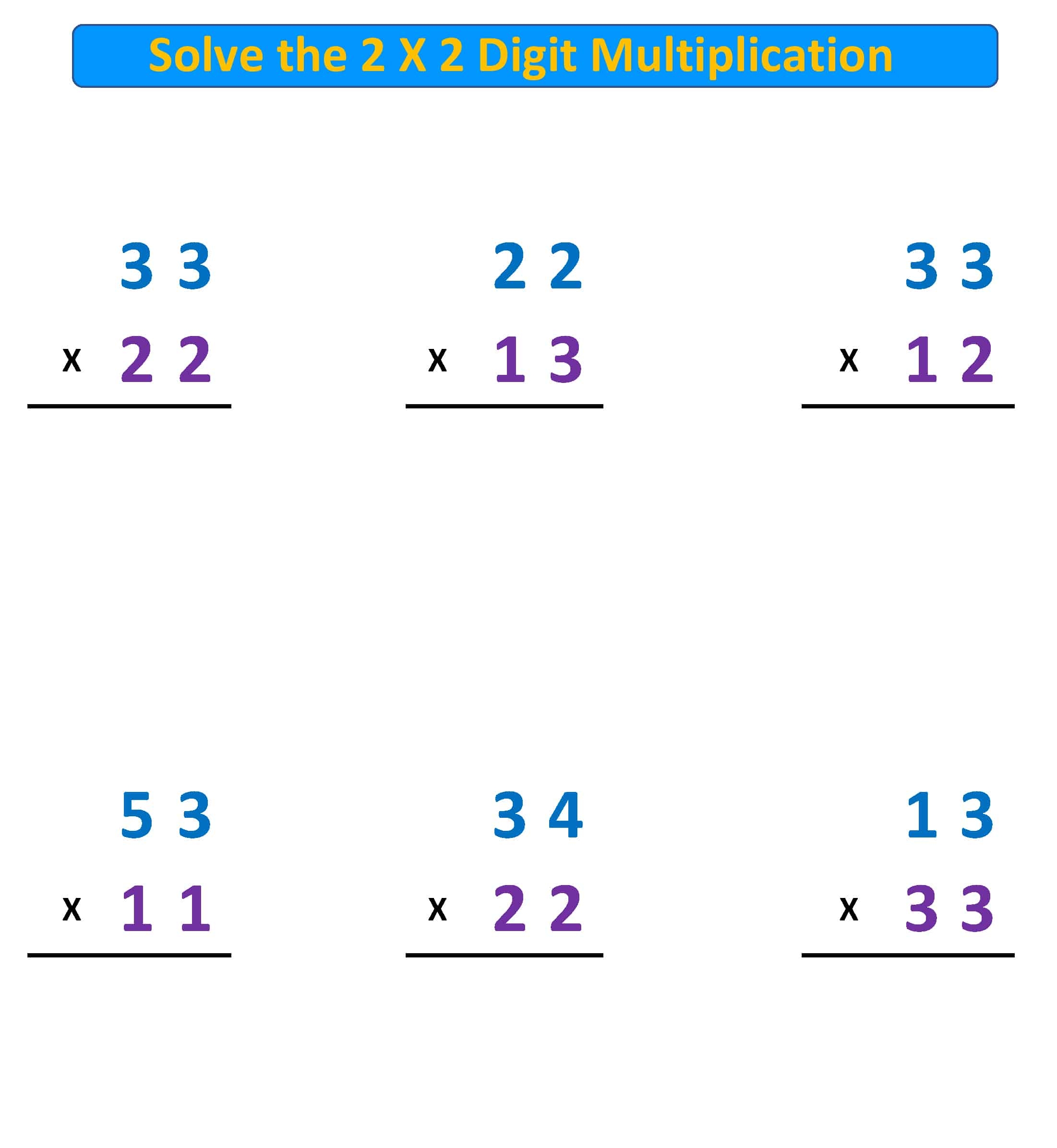 Multiplication Problems 2 X 2 Digit No Regrouping Mr R s World Of Math