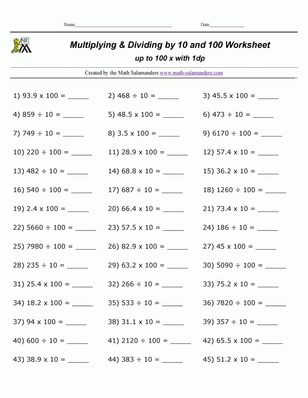 Multiply And Divide By 10 100