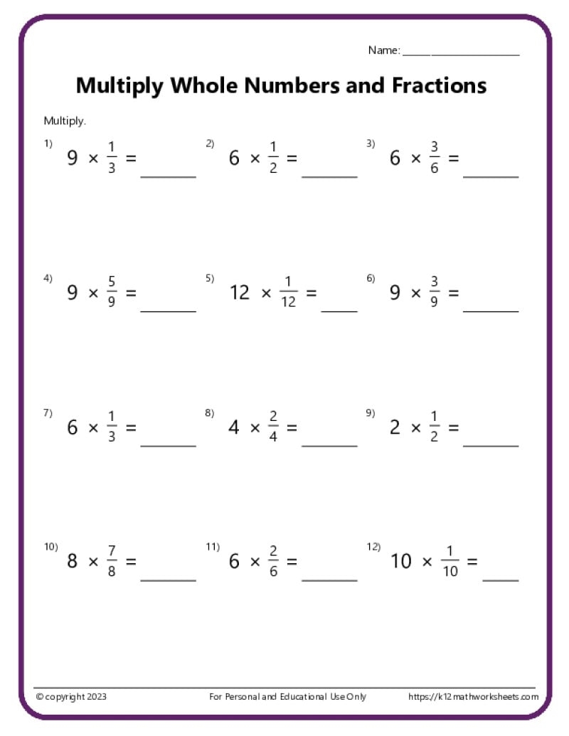 Multiply Fractions With Whole Numbers Multiply Fractions With Whole Numbers