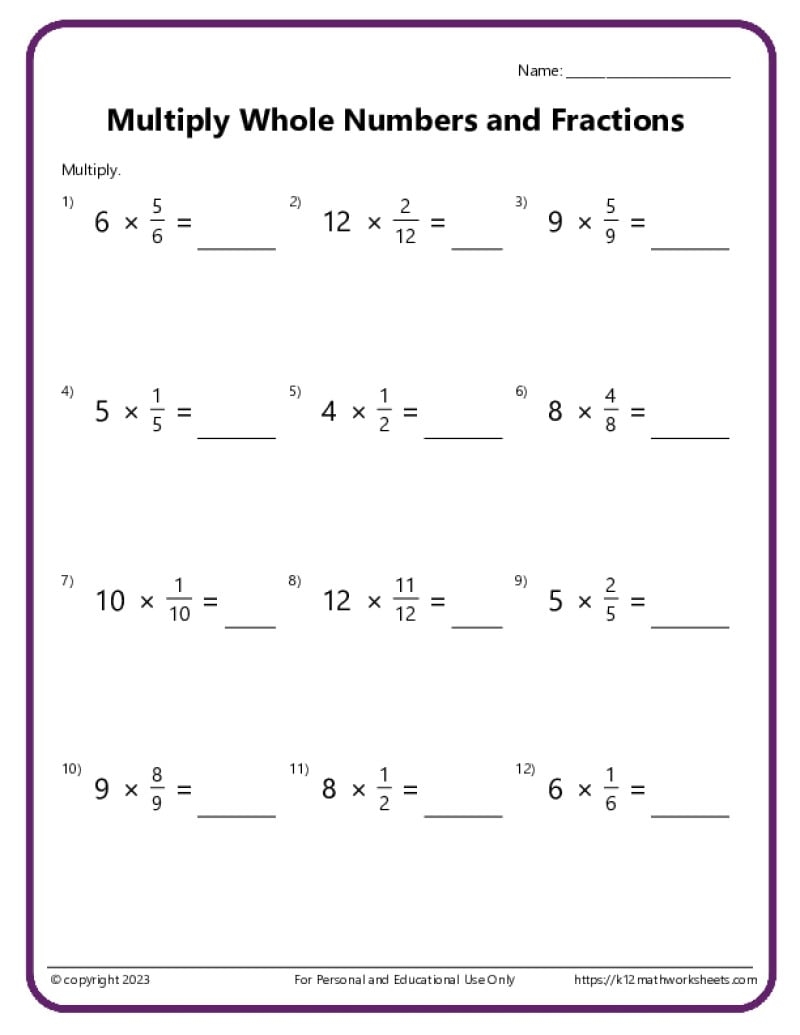 Multiply Fractions With Whole Numbers