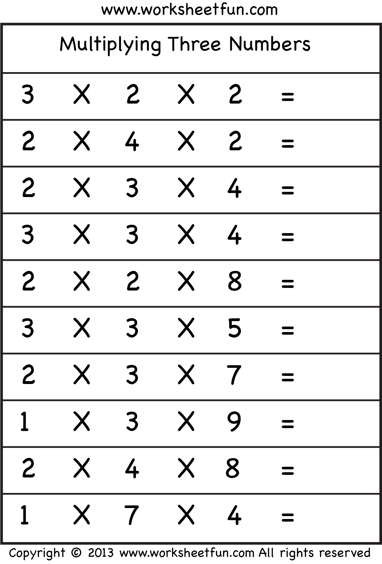 Multiplying 3 Numbers Three Worksheets FREE Printable Worksheets Worksheetfun