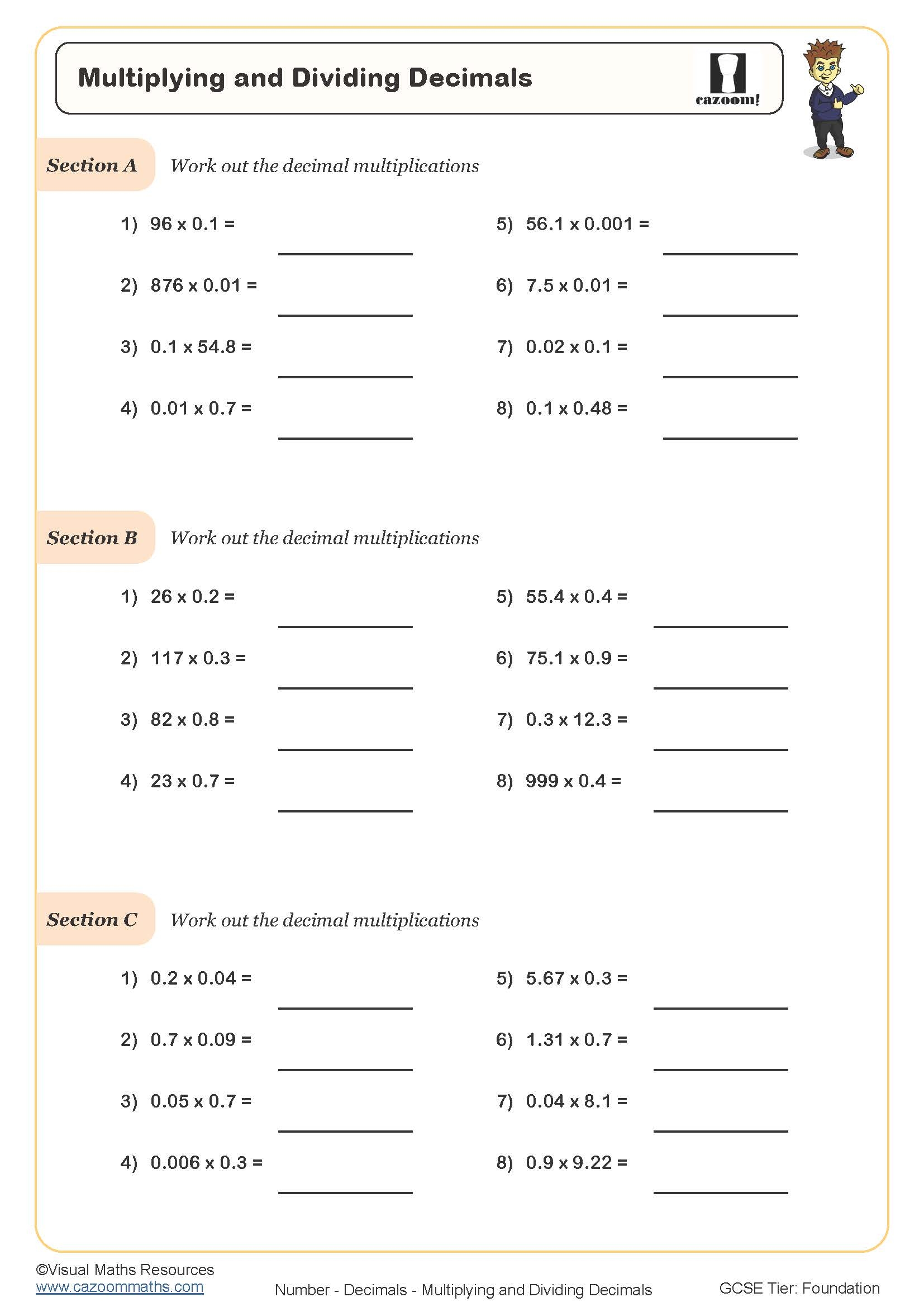 Multiplying And Dividing Decimals Worksheet Cazoom Maths Worksheets