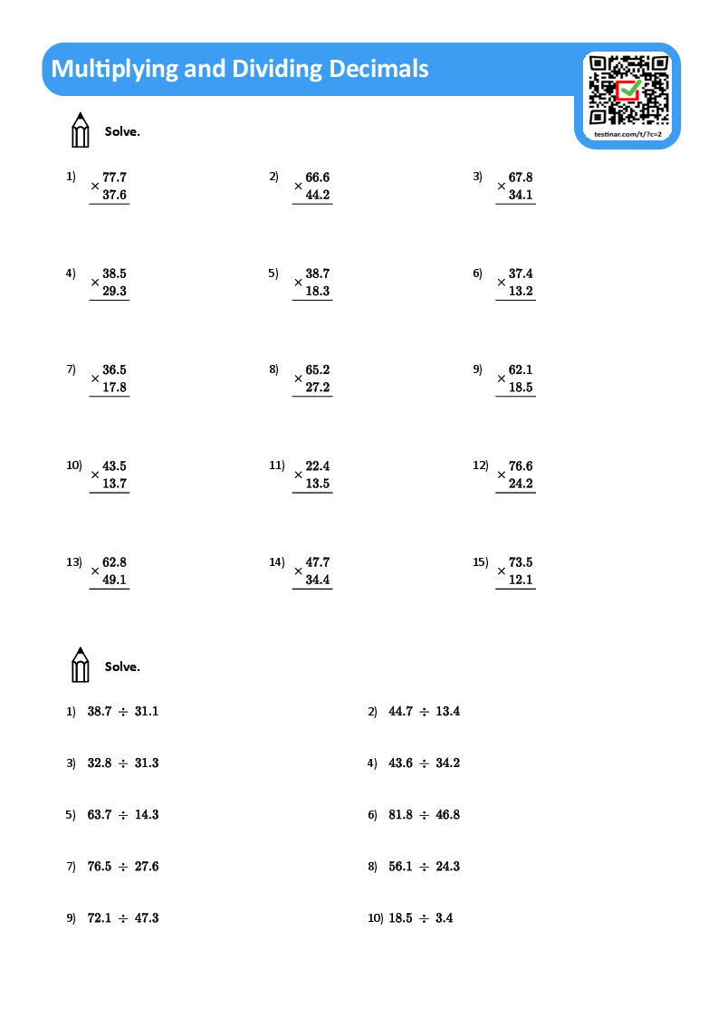multiplying decimals worksheet