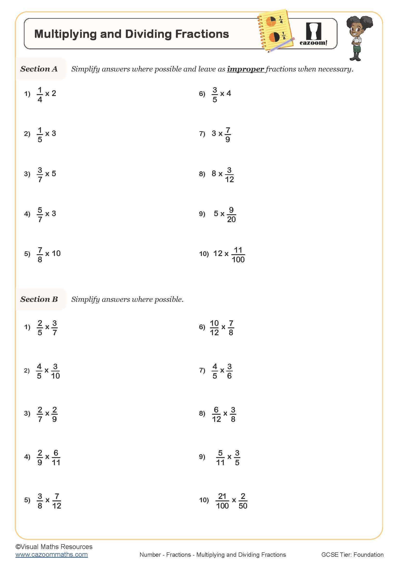 Multiplying And Dividing Fractions Worksheet Printable PDF Worksheets