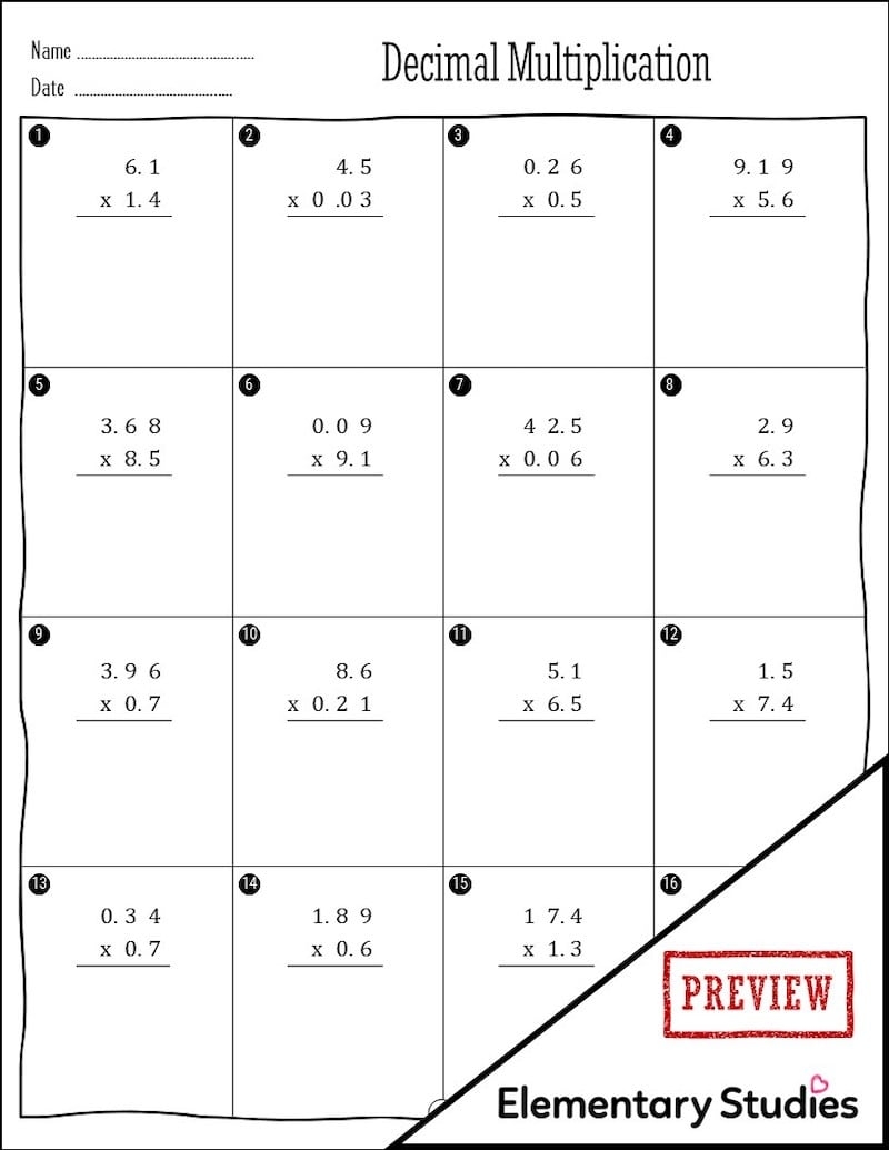 Multiplying Decimals By Decimals Worksheets Elementary Studies