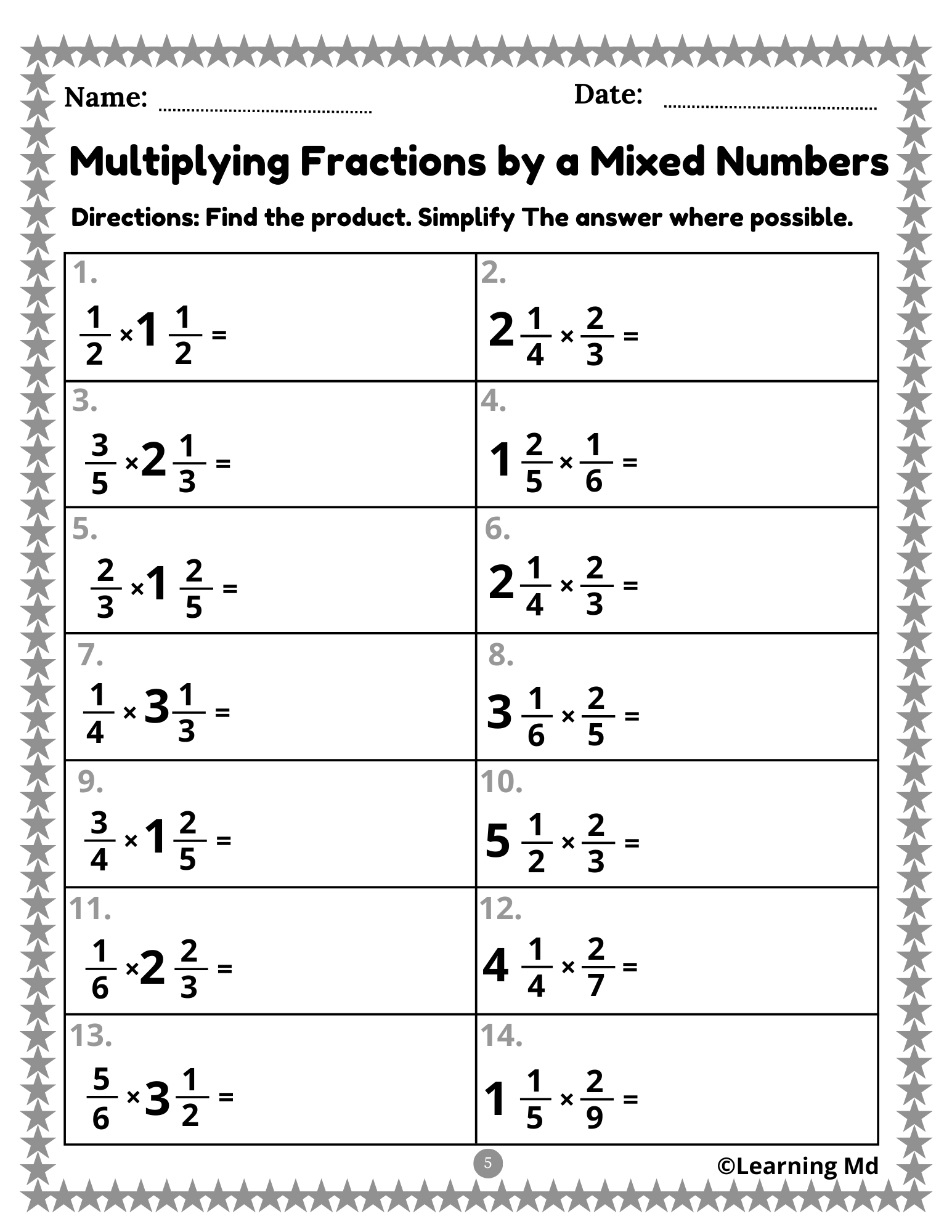 multiplying mixed numbers worksheet