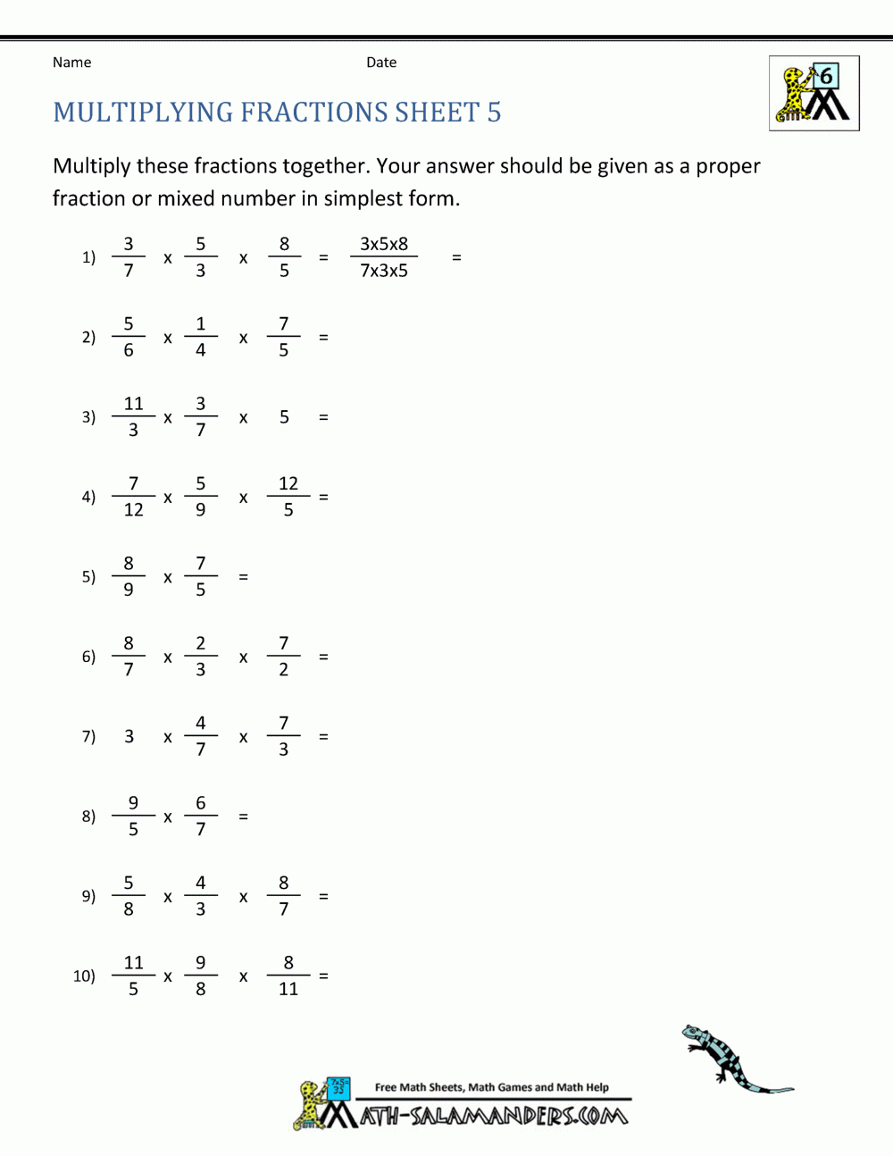 Multiplying Fractions Worksheet Multiplying Fractions Worksheet