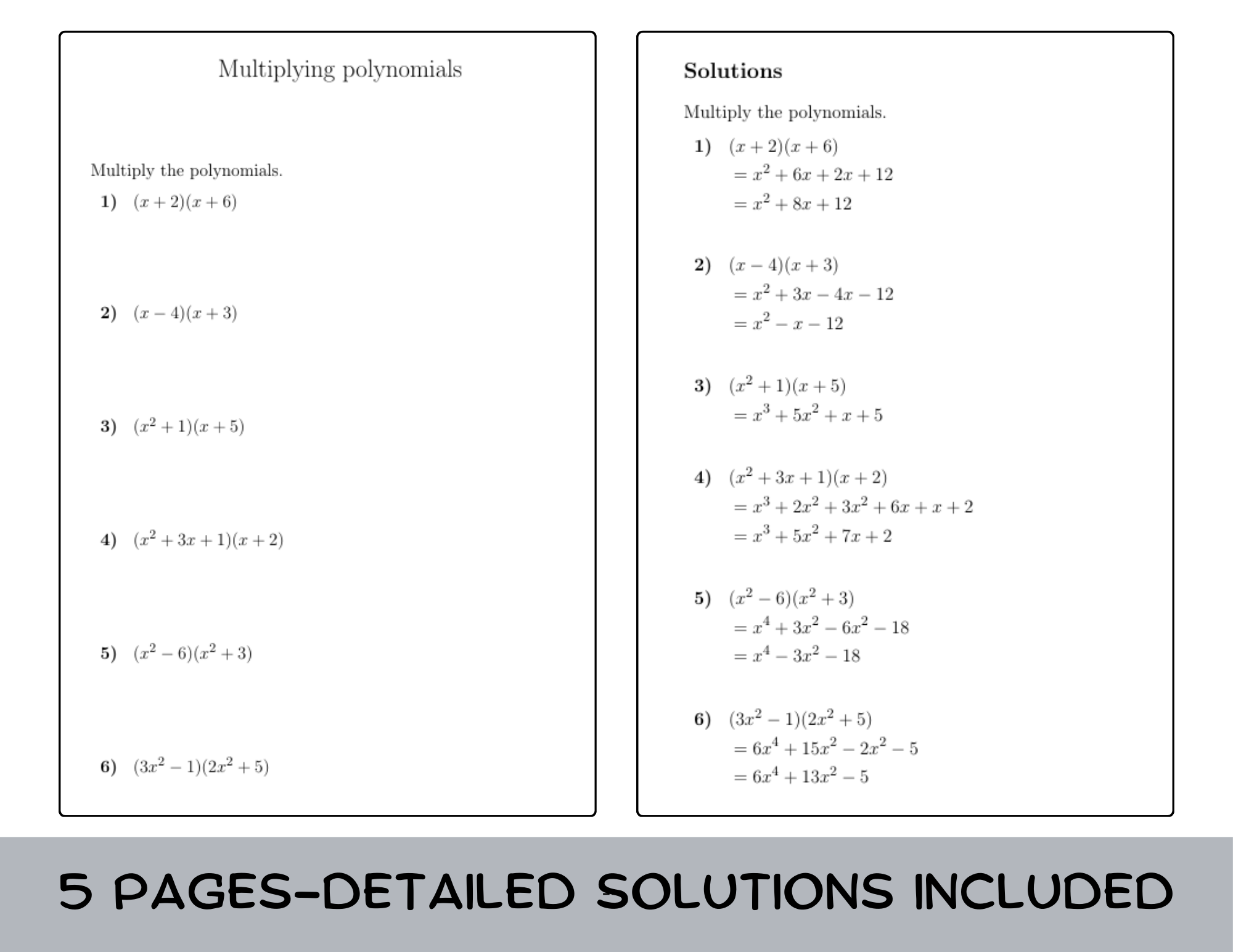 Multiplying Polynomials Worksheet with Solutions Teaching Resources