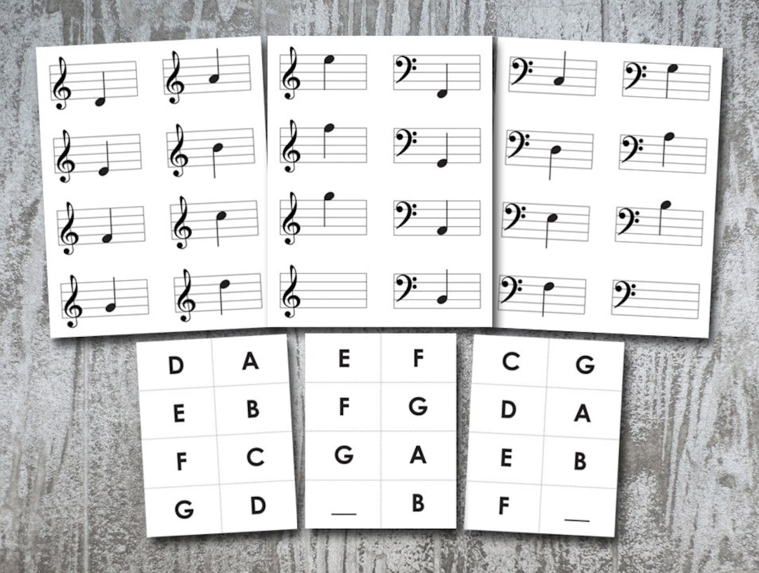 Music Flashcards Treble Bass Clef Basic Notes digital Download Teaching Tool Educational Resource Printable PDF Etsy