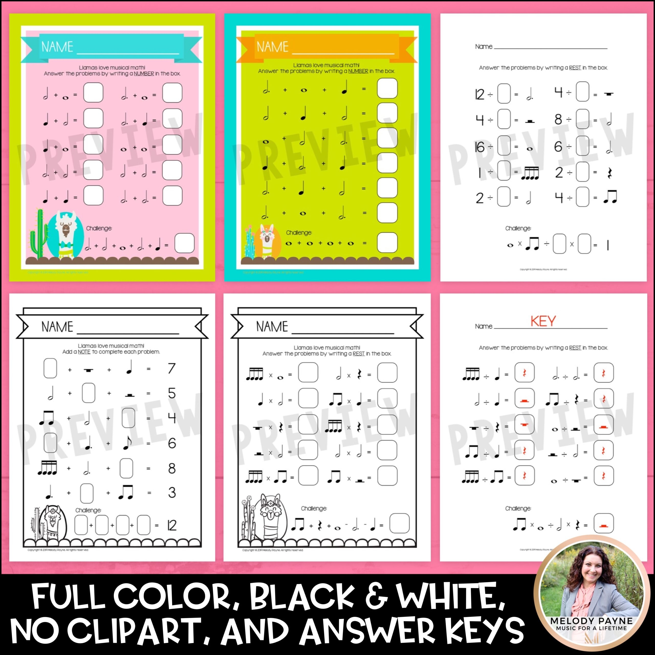 Music Math Rhythm Worksheets MEGA Set Add Subtract Multiply Note Rest Values Melody Payne Music For A Lifetime
