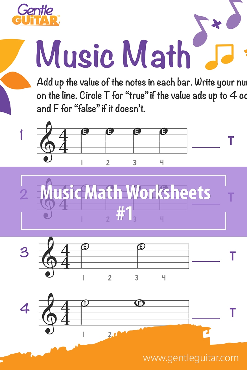 Music Math Worksheets 1 Gentle Guitar 