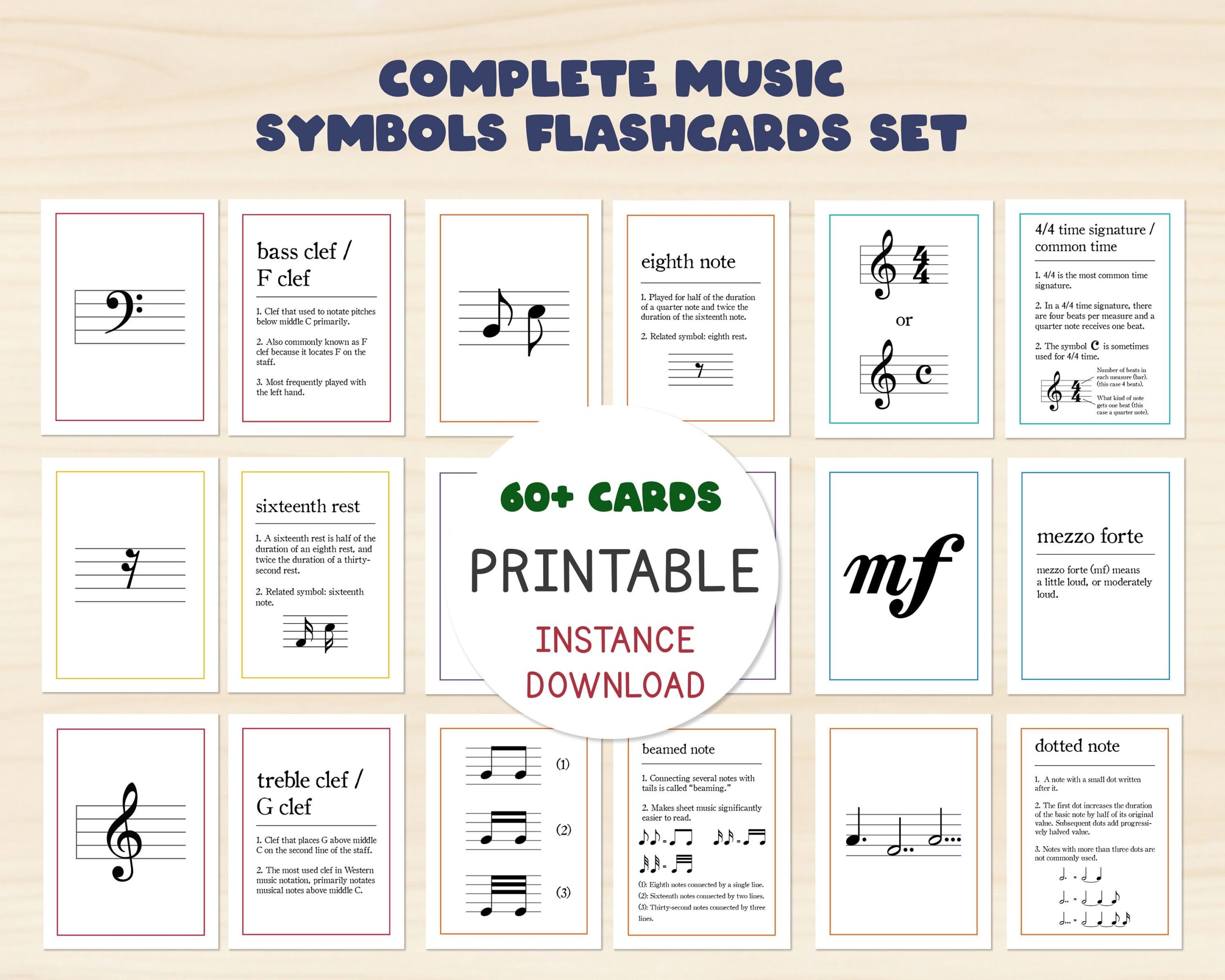 Music Symbols Flashcard Set Music Theory Montessori Education Print Learning Music Through Play Music Game Printable Instant Download Etsy Denmark