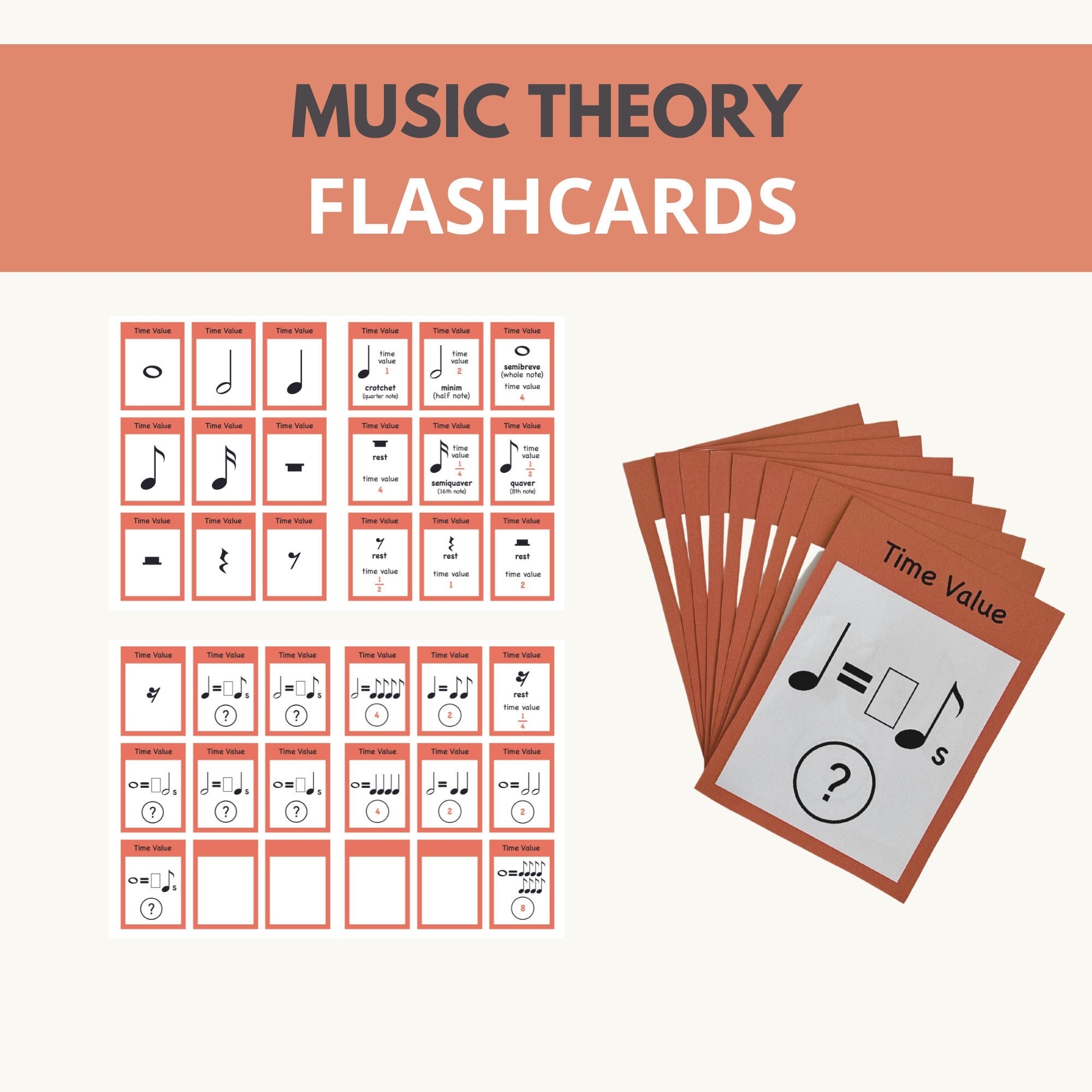 Music Theory Flashcards Printable Music Time Value And Rests Learning Music Theory Resources Educational Music Theory Kids Activity Etsy
