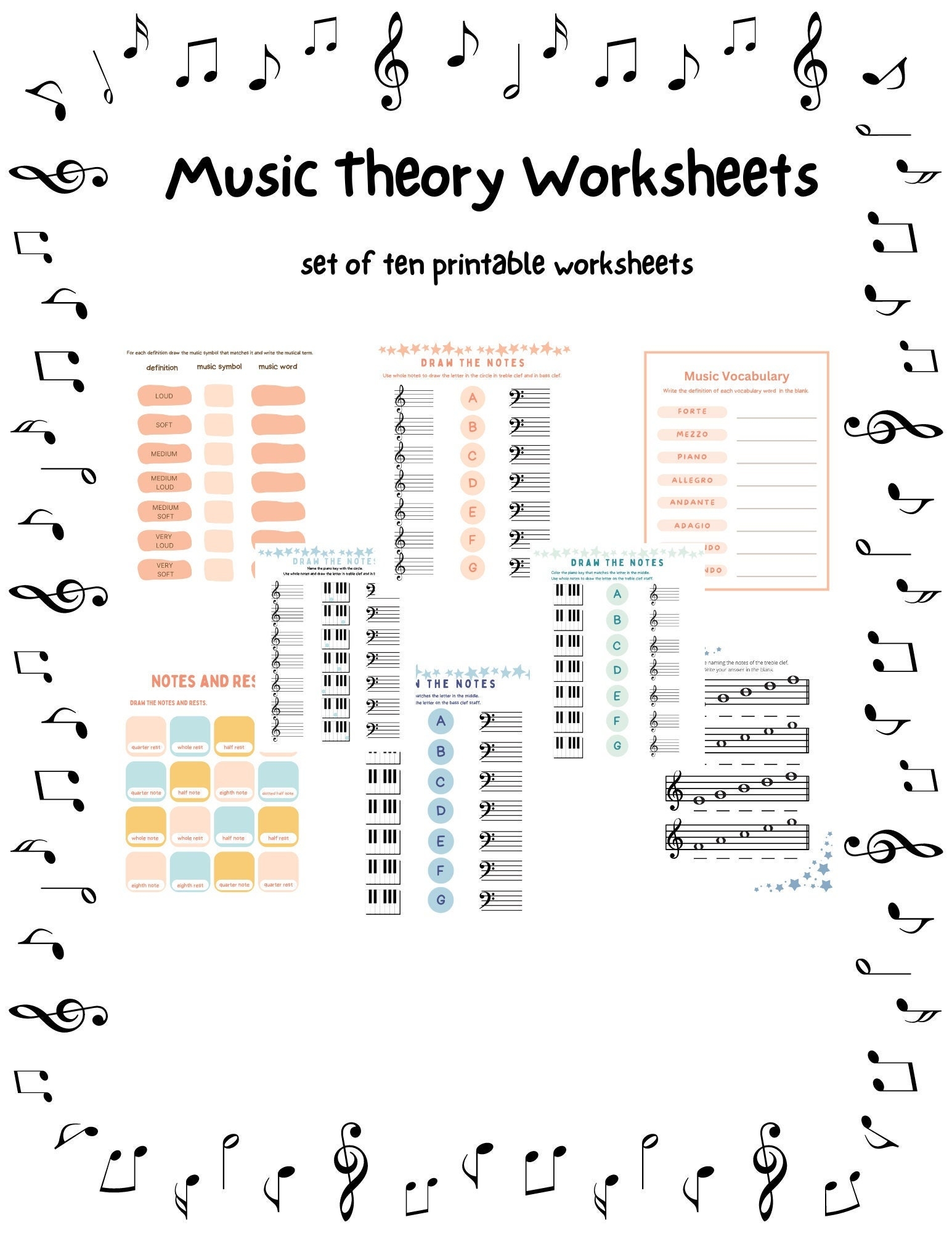 Music Worksheets Printable Music Theory Worksheets Homeschool Music Piano Lesson Worksheets Music Education Worksheet Music Vocabulary Etsy New Zealand
