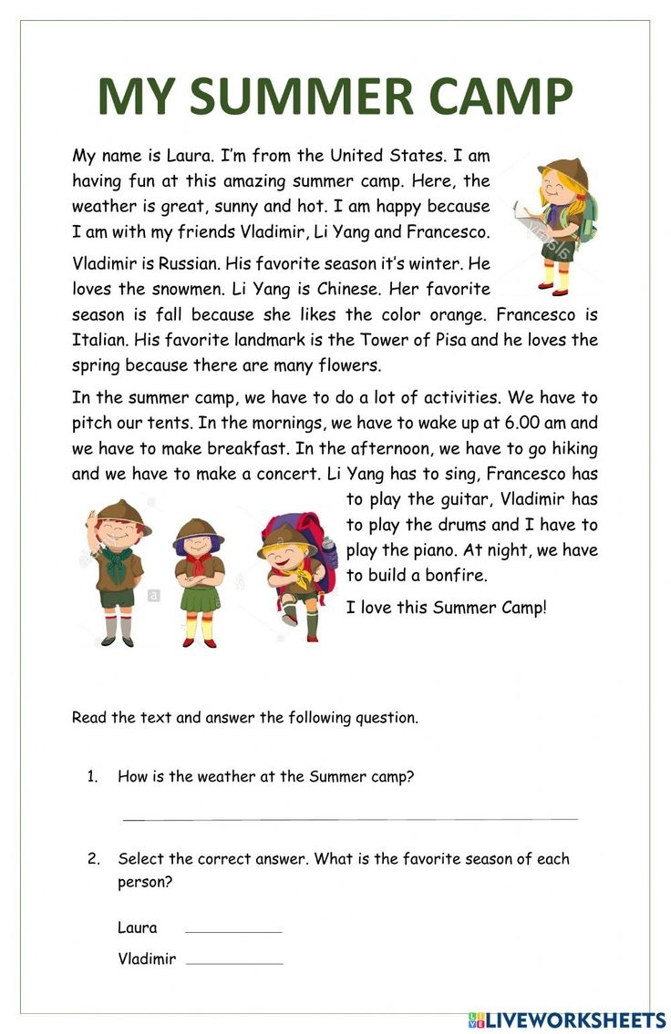 My Summer Camp Interactive Worksheet